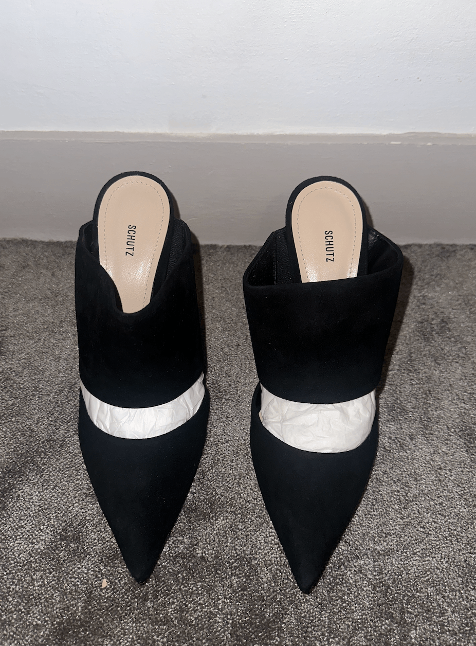 SCHUTZ Schutz Black Velvet Silver Stiletto Mules Size US 7 / IT 37 - 2 Thumbnail