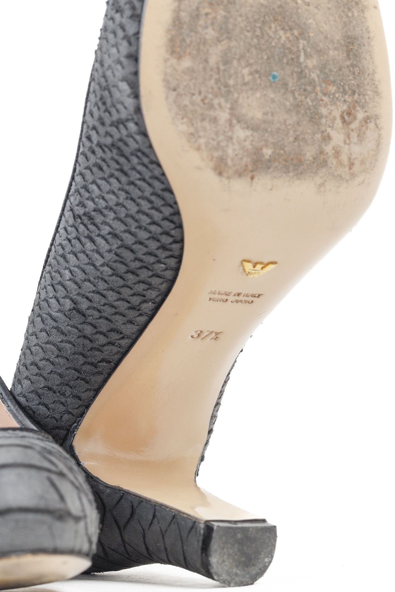 Emporio Armani Emporio Armani Snake Stamped Grey Leather Pumps Size US 7 / IT 37 - 5 Thumbnail