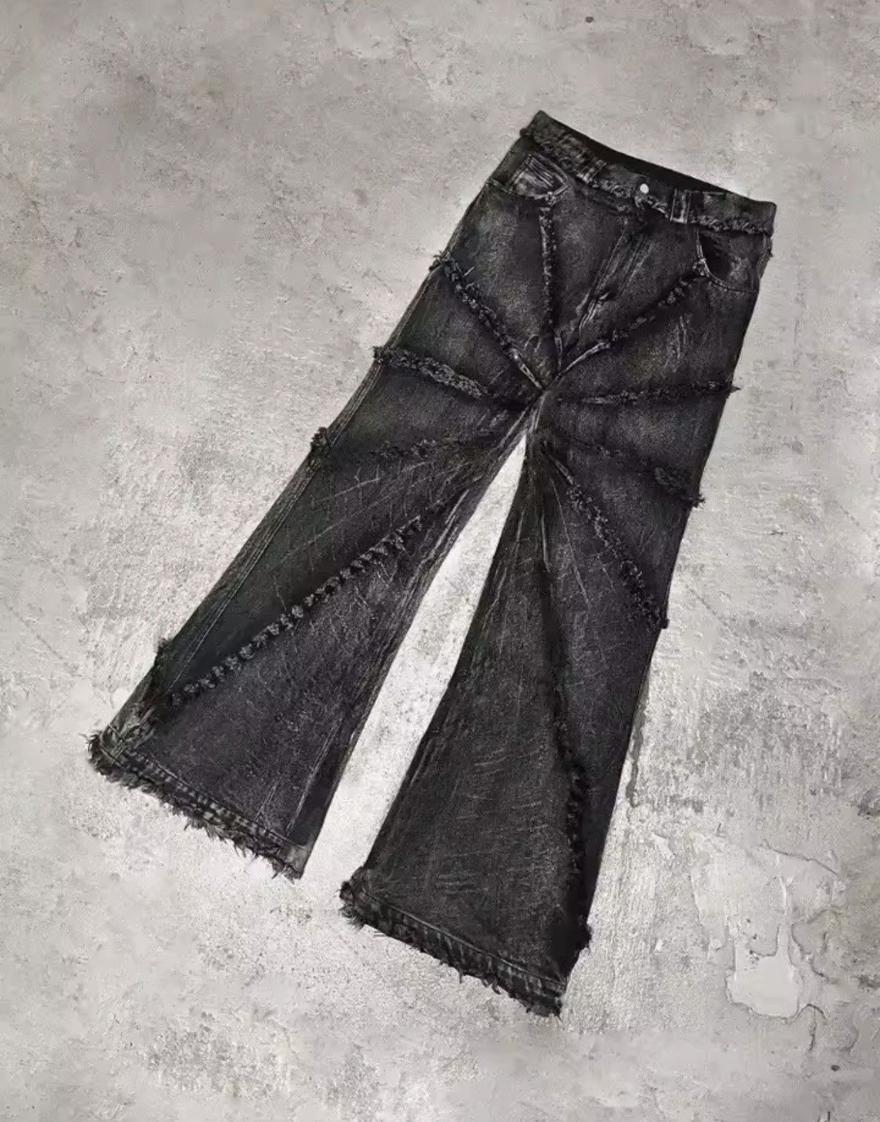 Denime × Jean Y2k Clothes Harajuku Destruction Spider Web Baggy Jeans Size US 29 - 6 Thumbnail