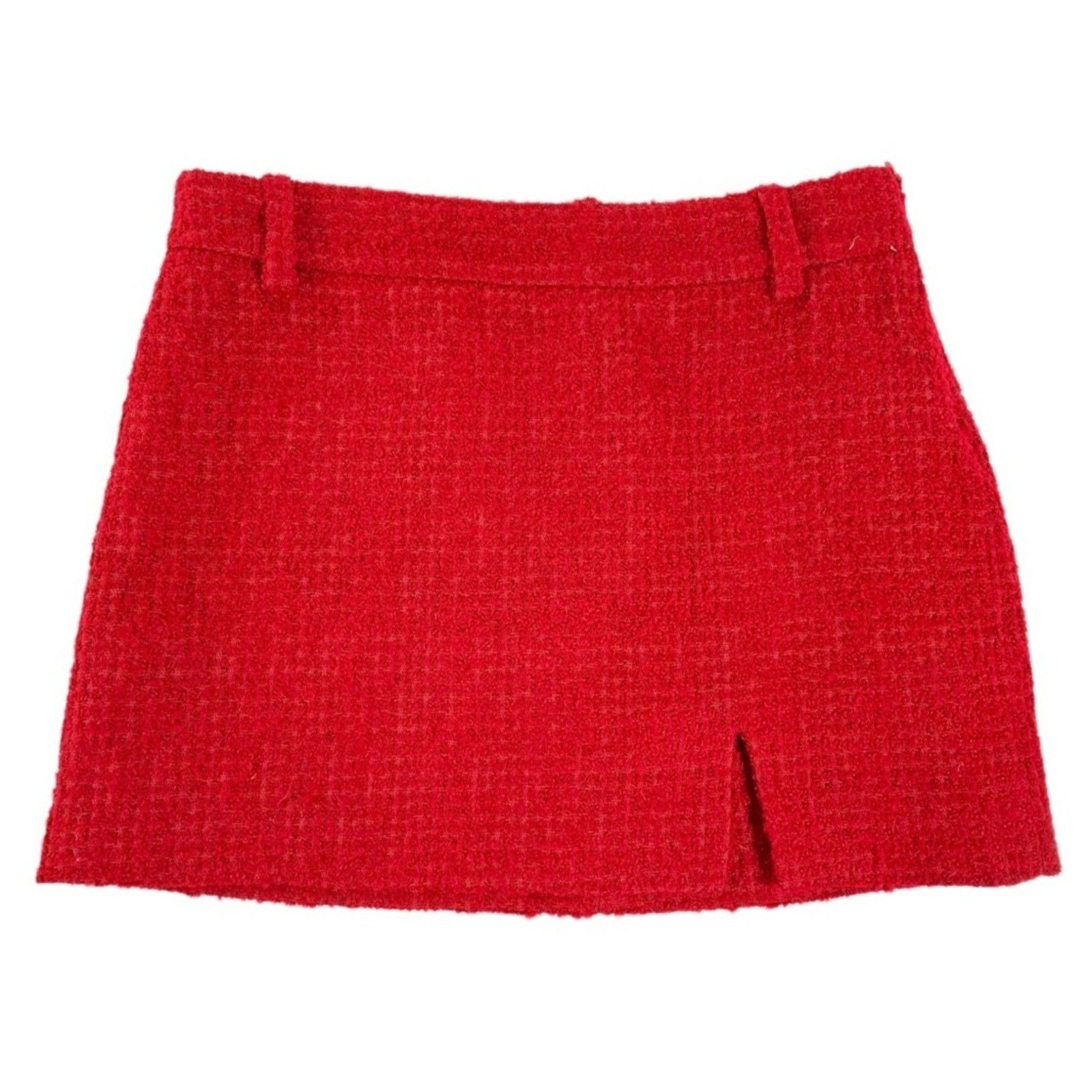 Zara ZARA Tweed Red Mini Skirt Red Slit With Belt Loops Size S Size 25" / US 0 / IT 36 - 6 Thumbnail