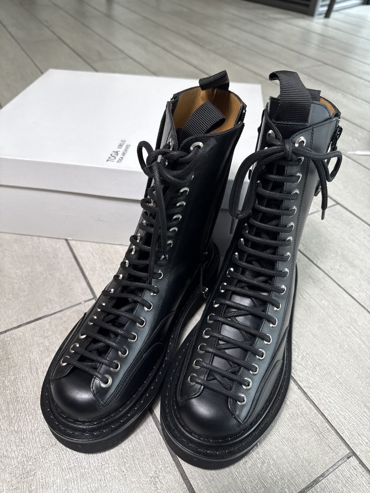 Toga Virilis Black Leather Combat Boots