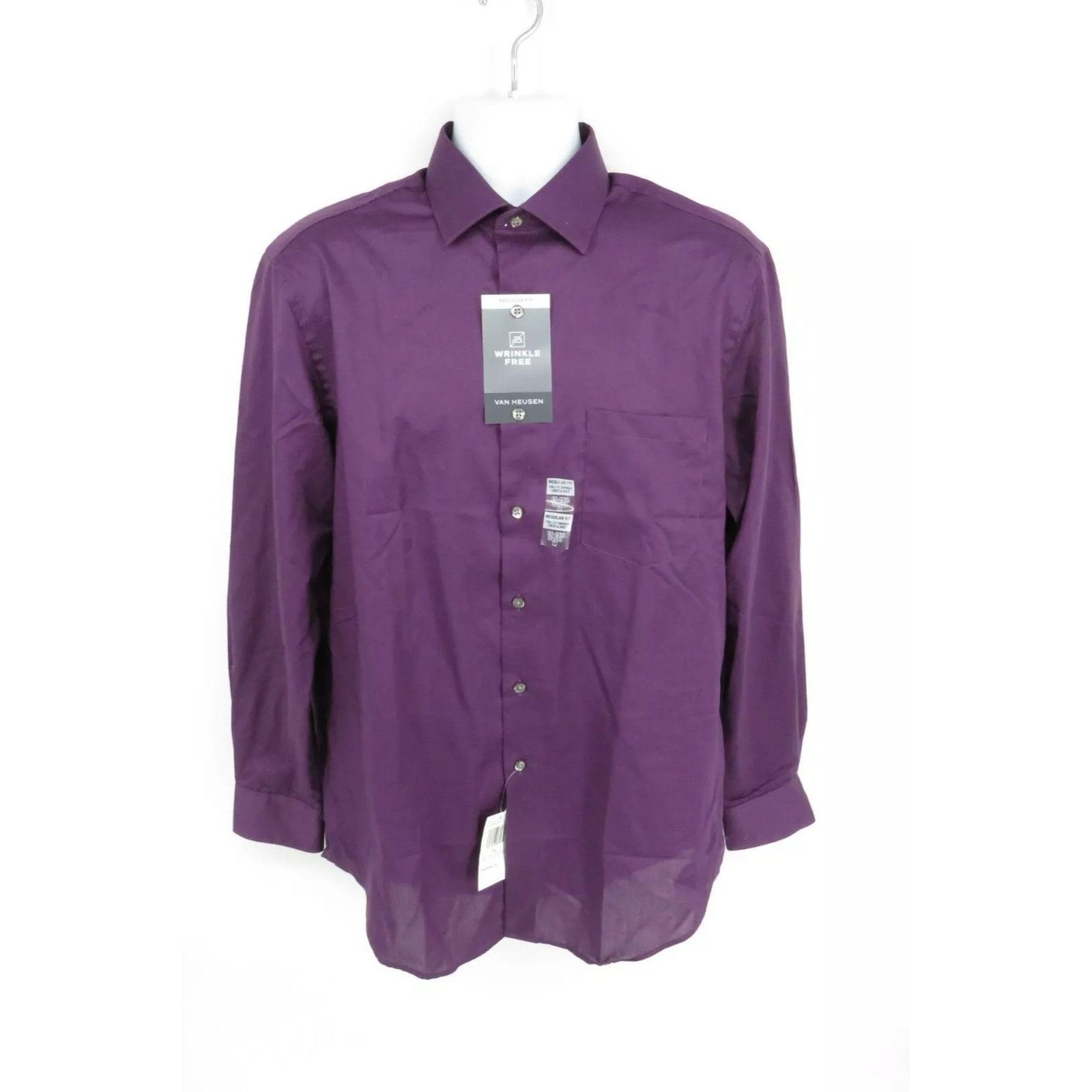 Van Heusen Van Heusen Mens Wrinkle Free Purple Long Sleeve Dress Shirt Size US M / EU 48-50 / 2 - 1 Thumbnail