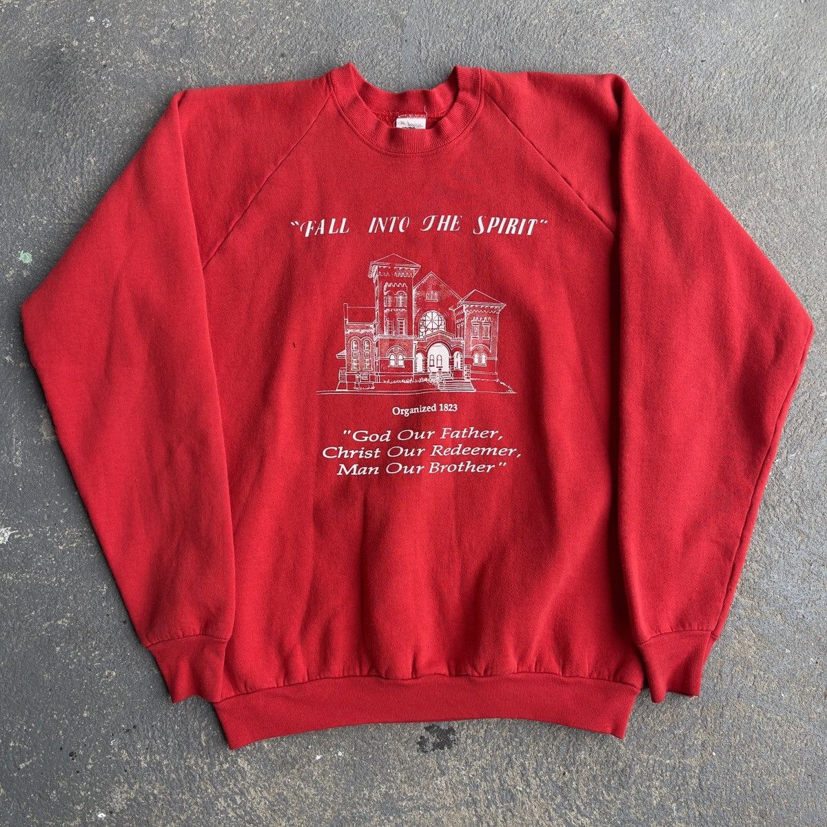 Fruit Of The Loom × Vintage Vintage FALL INTO THE SPIRIT ST PAULS AME CHURCH Raglan Crew Size US XL / EU 56 / 4 - 1 Thumbnail