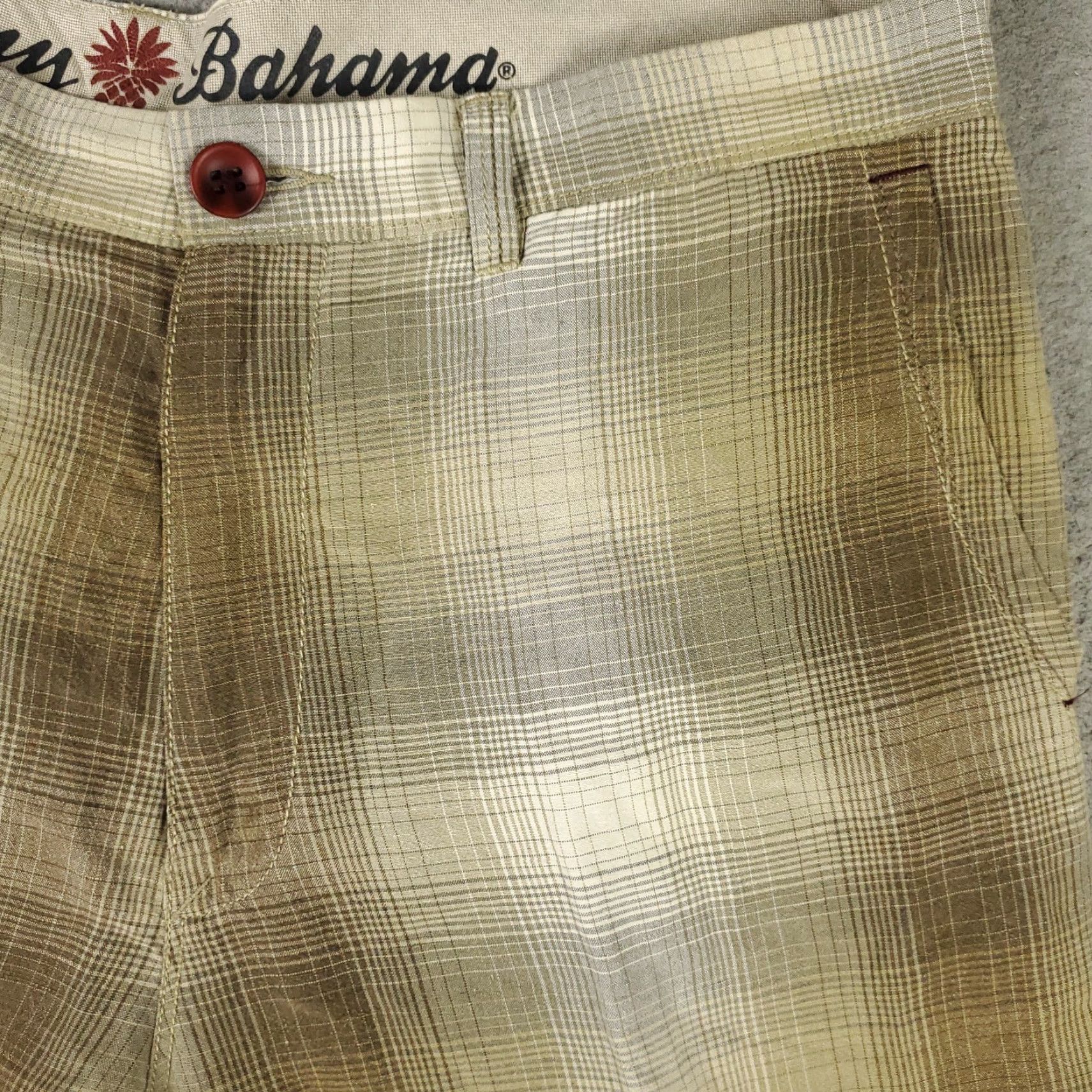 Tommy Bahama VINTAGE Tommy Bahama Shorts Mens Size 36 Beige Plaid Linen Flat Front Chino - Regular Rise, 36" Waist, Summer Menswear Size US 36 / EU 52 - 3 Thumbnail