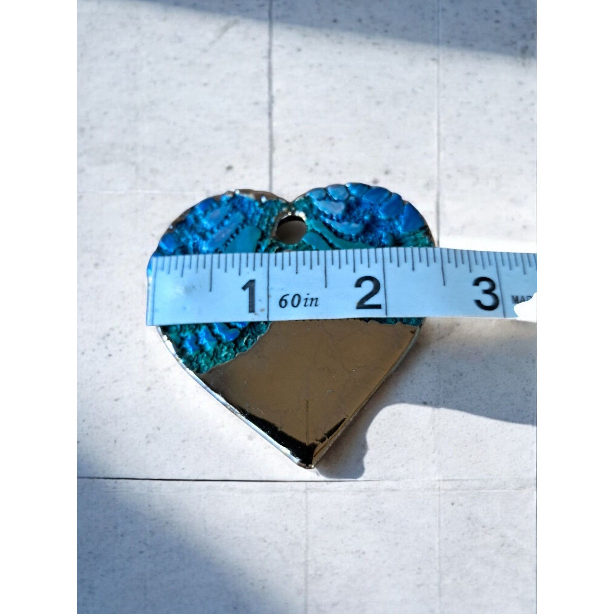 Other Textured Blue Green and Gold Resin Heart Shape Pendant —2.5" Size ONE SIZE - 3 Thumbnail