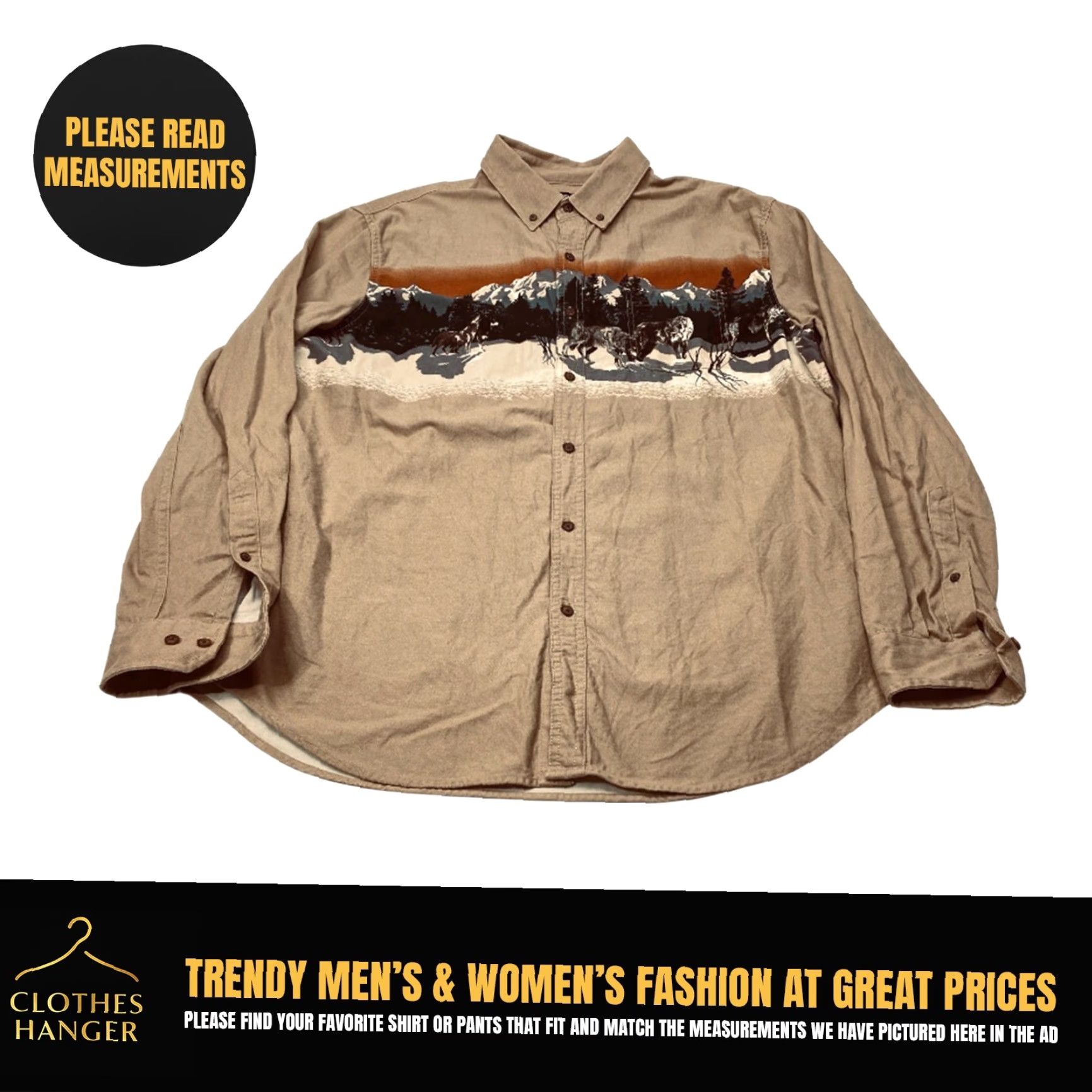 Croft & Barrow Croft Barrow Shirt Mens Large Wolf Pack Mountains Tan 100% Cotton Button-Up Casual Long Sleeve Size US L / EU 52-54 / 3 - 2 Thumbnail