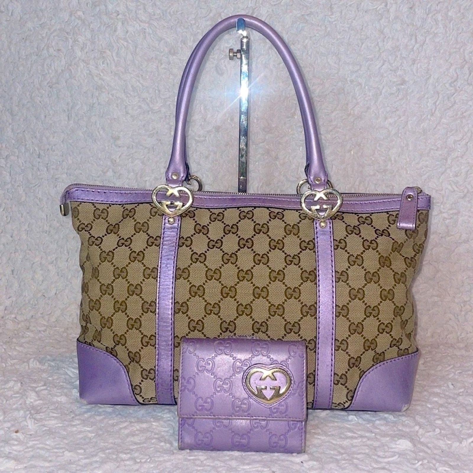 Gucci Guccissima Lovely Hearts Tote + Wallet Set