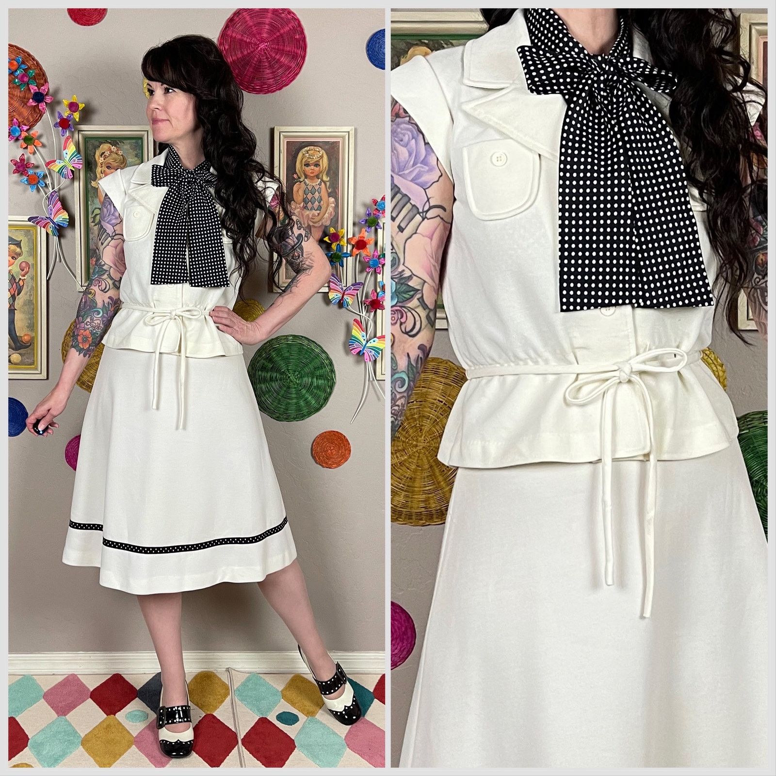 Vintage Vintage 1970s 3-Piece Jacket Blouse and Skirt Set Size 26" / US 2 / IT 38 - 1 Thumbnail