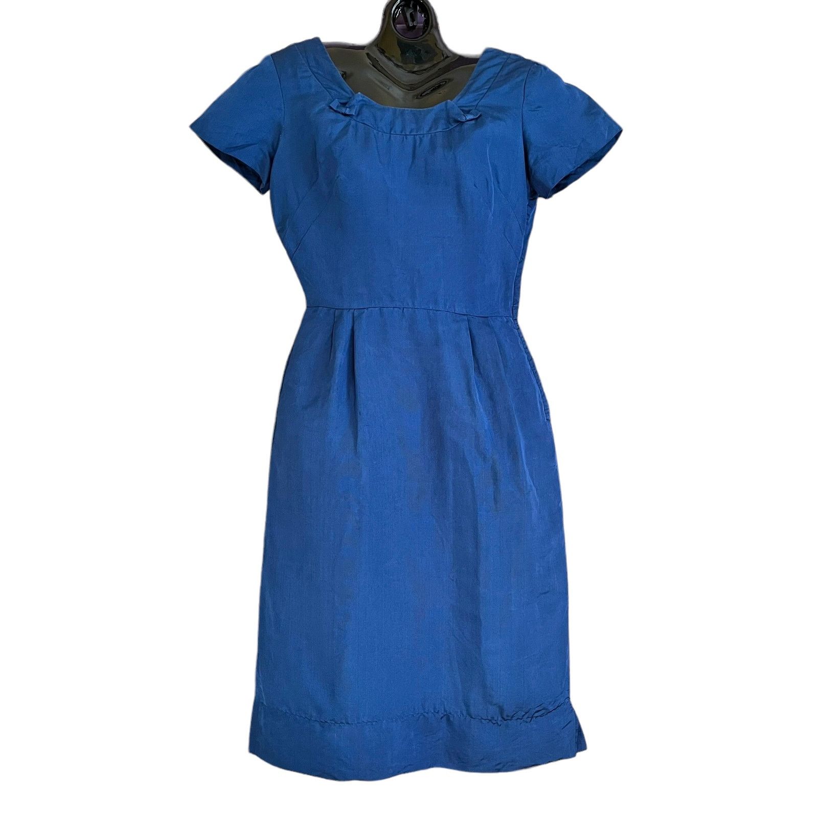 Vintage Vintage Blue Grosgrain Bow Trim Scoop Neck Wiggle Dress Size S / US 4 / IT 40 - 1 Thumbnail