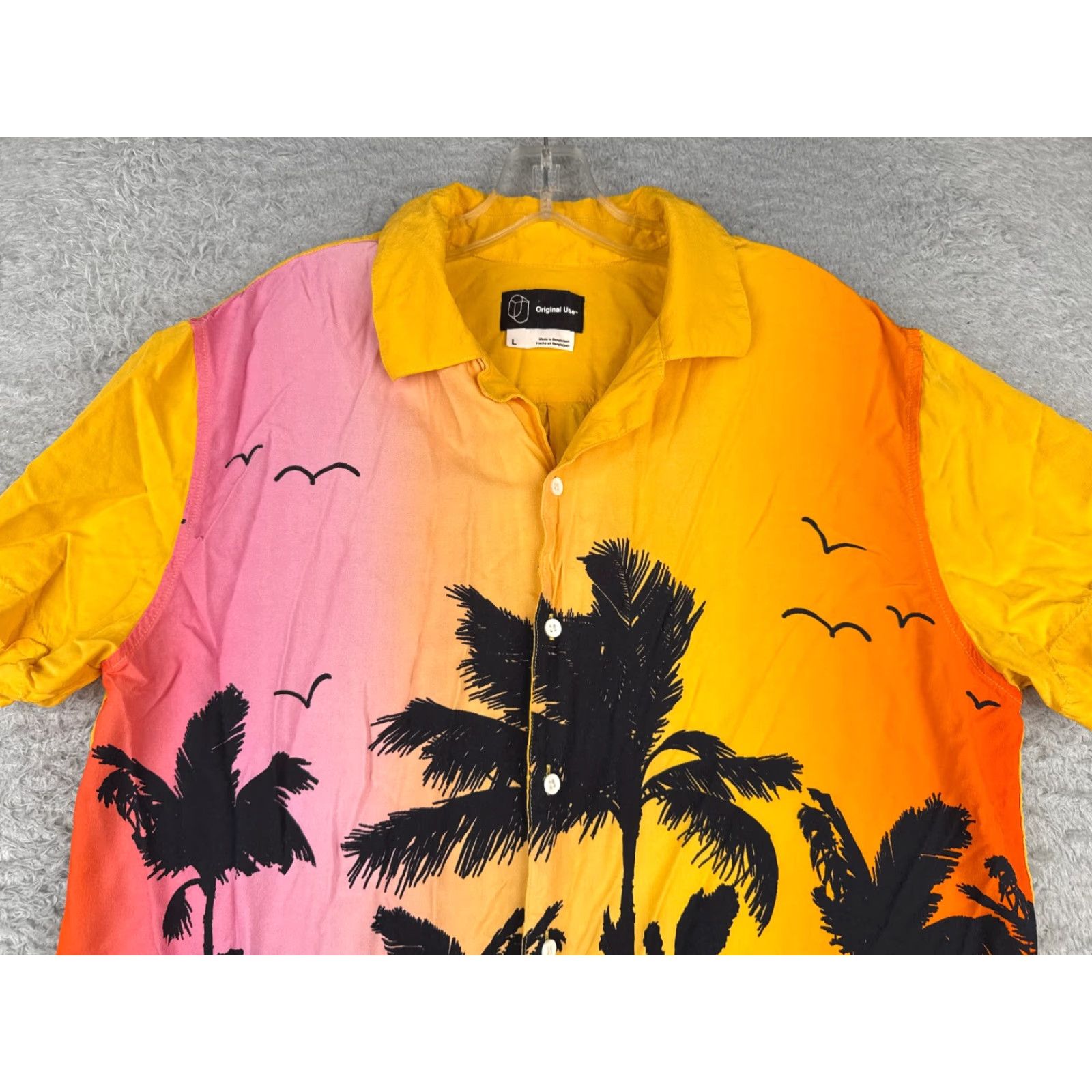 Vintage VINTAGE Original Use Shirt Men Large Pink Yellow Ombre Palm Tree Hawaiian 100% Rayon Size US L / EU 52-54 / 3 - 4 Thumbnail