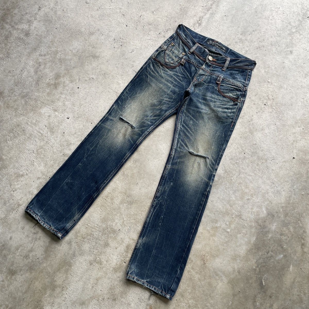 Japanese Brand W31💥 Red Pepper Japan Embroided Skull Rusty Jeans Pants RARE Size US 31 - 3 Thumbnail
