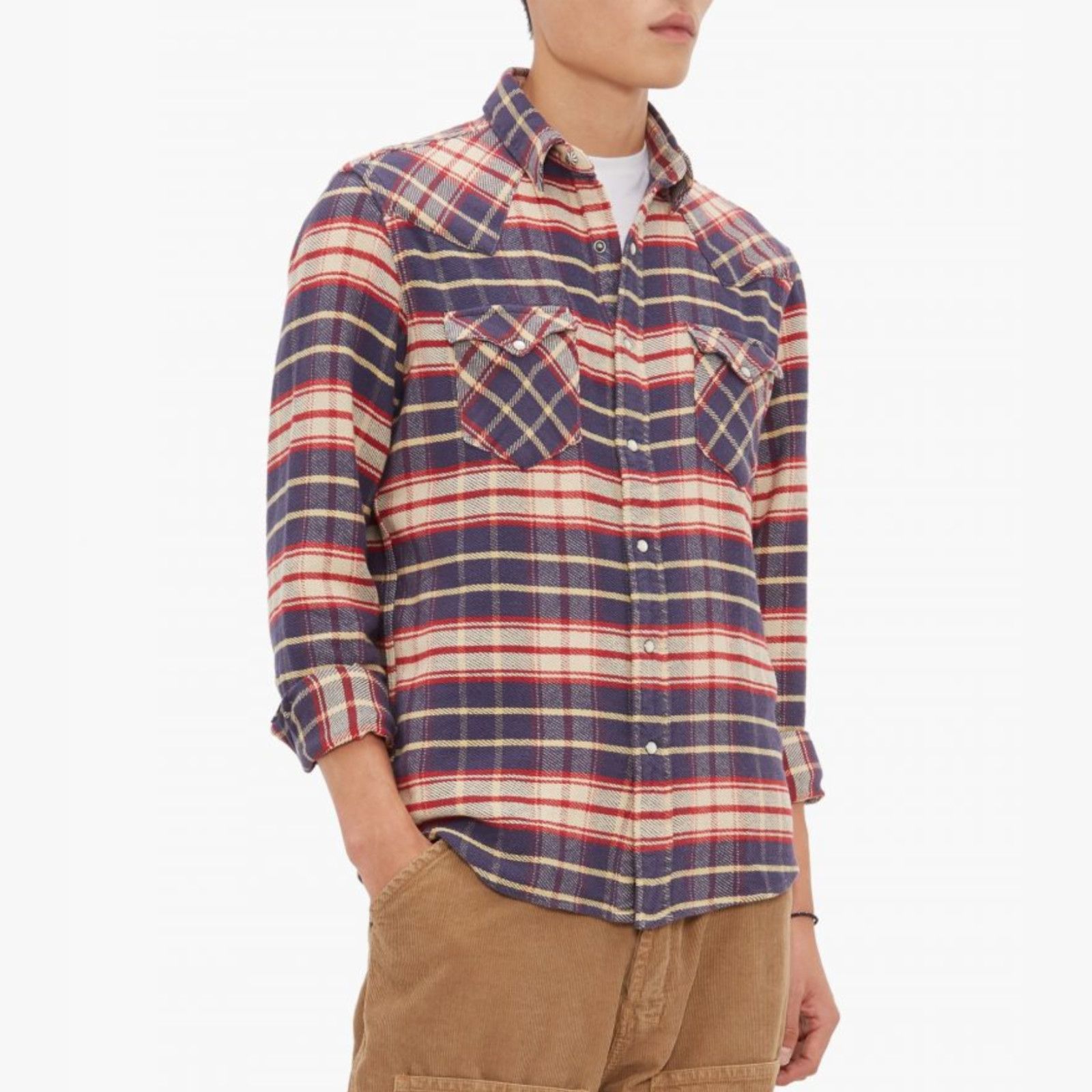 image of Rrl Ralph Lauren Rrl Double Ralph Laurenwestern Slim Fit Plaid Shirt Navy Red, Men's (Size Medium)