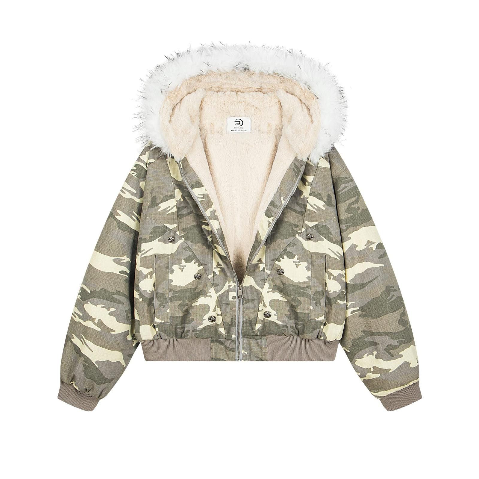 Other Camouflage Fur Hooded Bomber Jacket, Warm Winter Coat Size US M / EU 48-50 / 2 - 5 Thumbnail