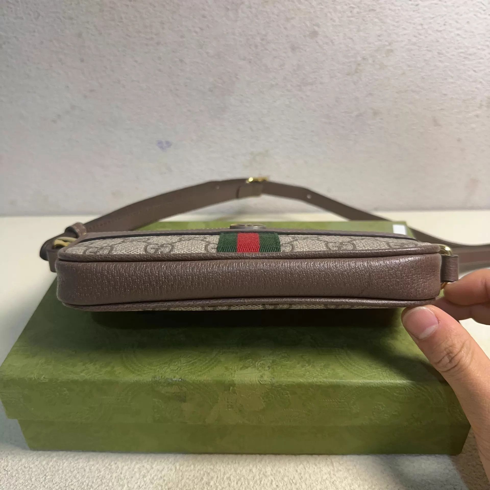 Gucci GUCCI Ophidia brown leather belt bag with Web Size ONE SIZE - 3 Thumbnail
