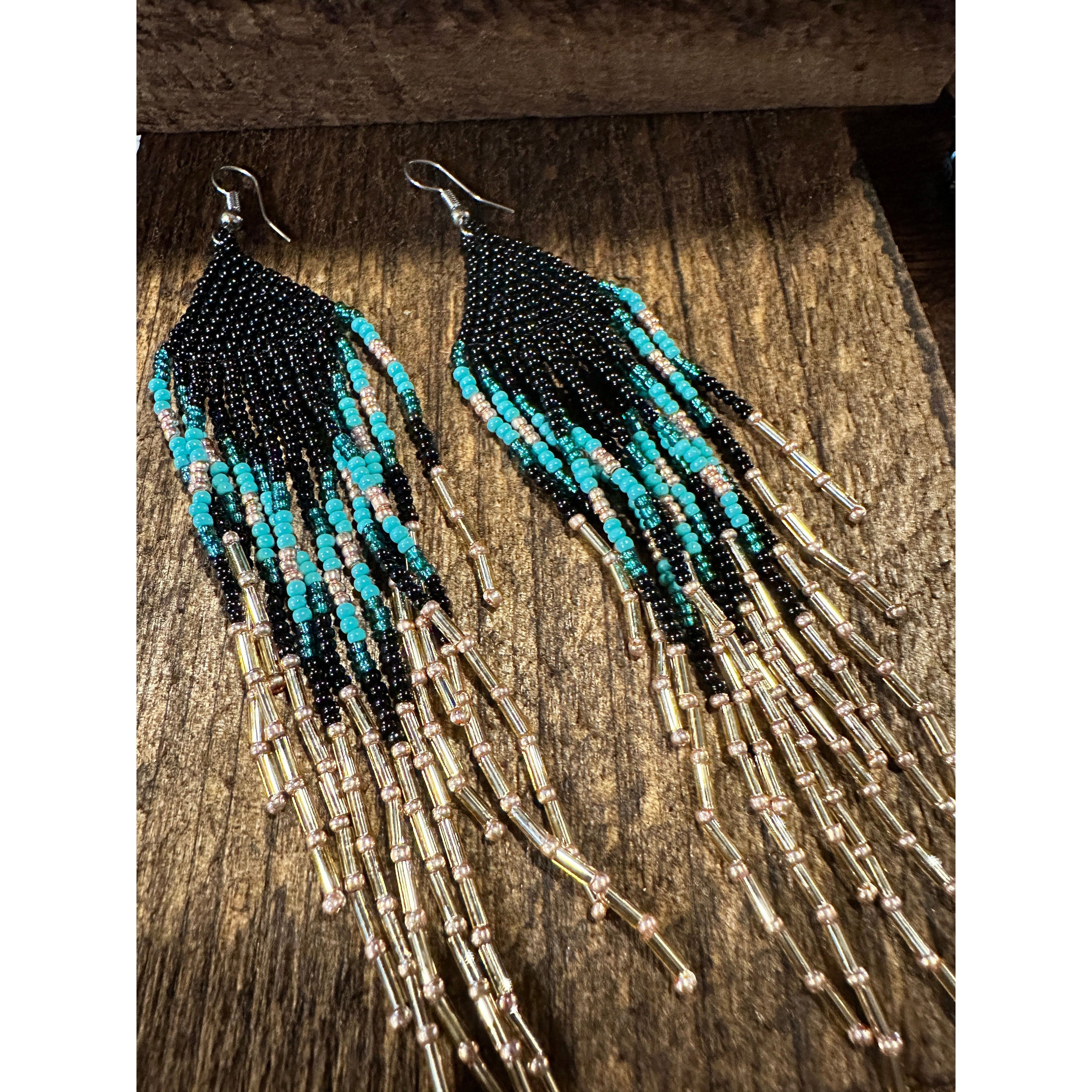 Other Bohemian Navajo Seed Bead Dangle Earrings with Black and Tur Size ONE SIZE - 6 Thumbnail