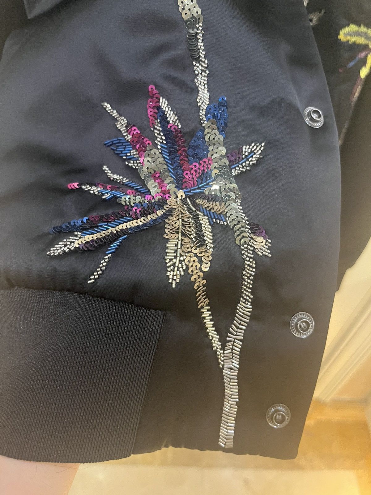 Valentino Viscose Bomber Jacket With Sequin Embroidered Palm trees Size US M / EU 48-50 / 2 - 10 Thumbnail