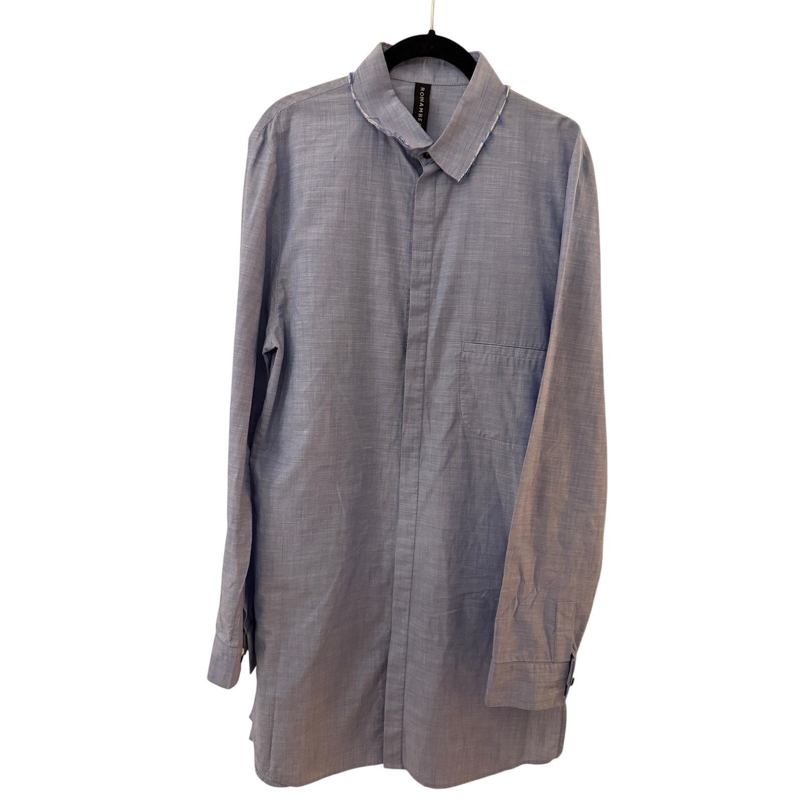 Rochambeau Rochambeau Blue Cotton Distressed Collar Button Down Shirt Size US L / EU 52-54 / 3 - 1 Thumbnail