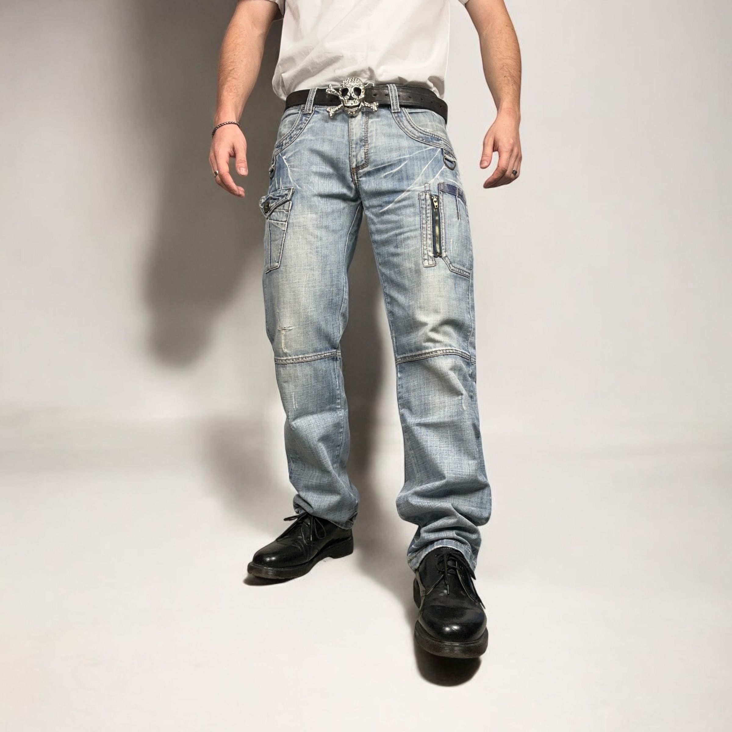 Japanese Brand × Vintage Vintage y2k Utility Cargo Acid Blue Washed Denim Pants Jeans Size US 34 / EU 50 - 1 Thumbnail