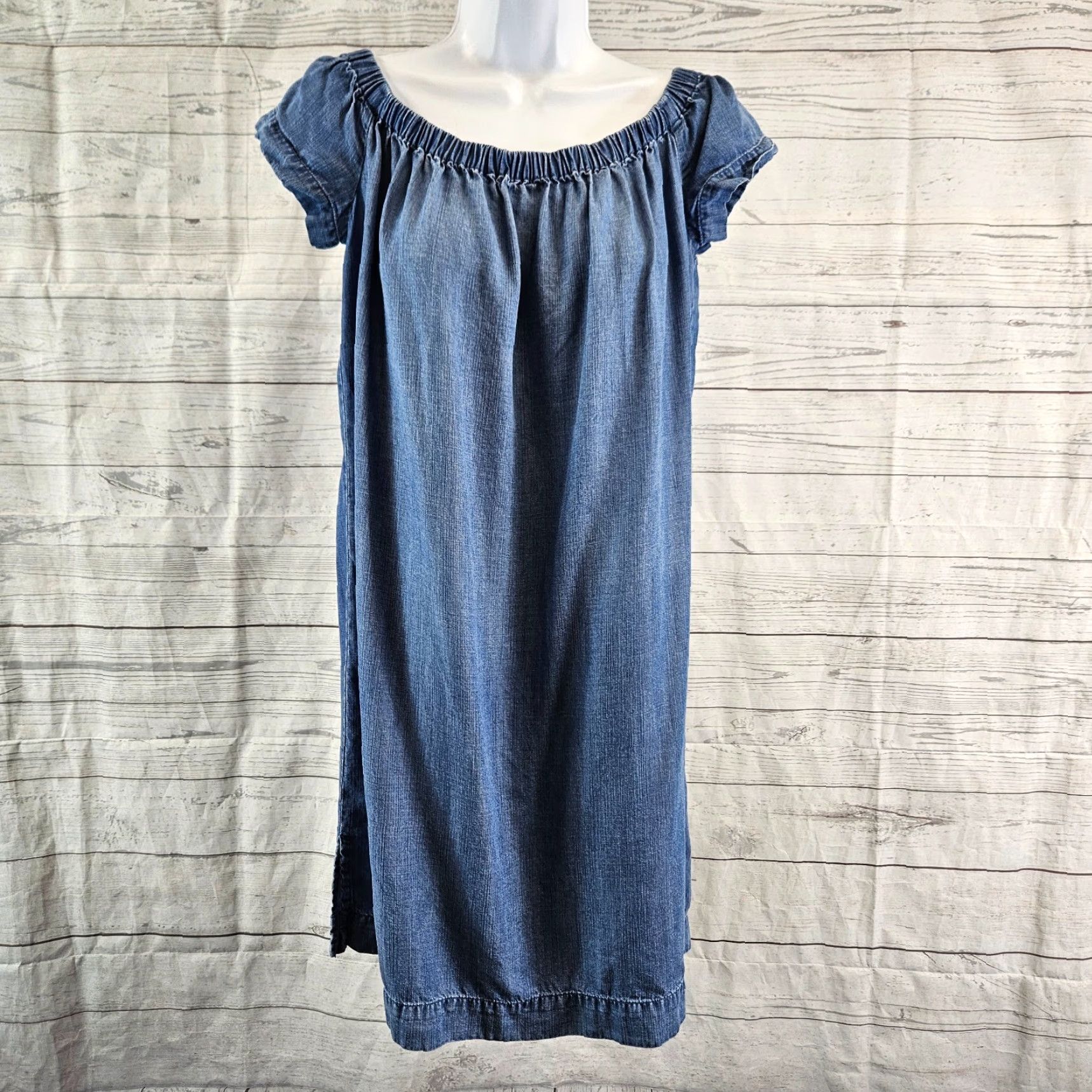 CLOT Cloth & Stone Womens Off The Shoulder Chambray Dress Sz Small Blue Short Sleeve Size 28" / US 6 / IT 42 - 2 Thumbnail