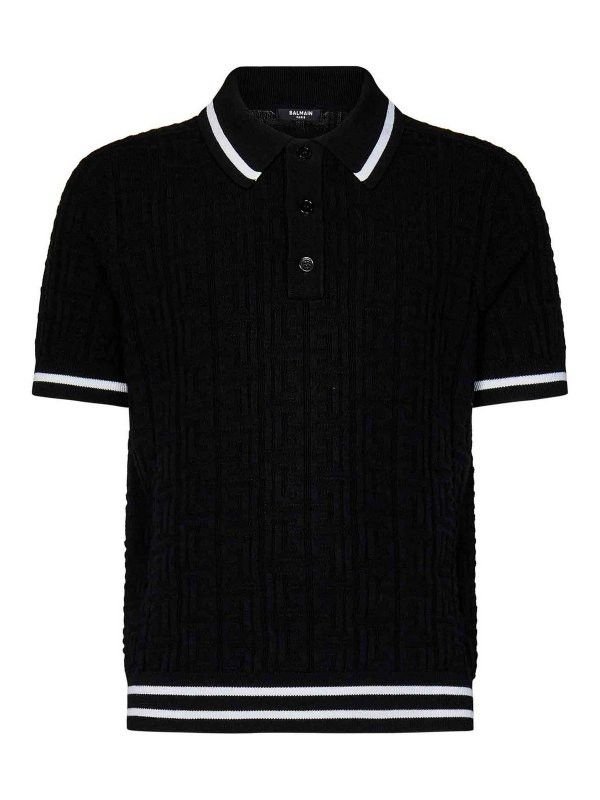 Balmain o1s1wg110925 Merino Wool Knit Polo Shirt in Black Size US L / EU 52-54 / 3 - 1 Thumbnail