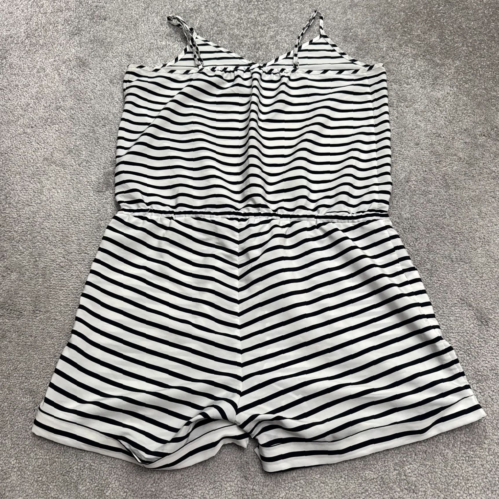J.Crew J.Crew Romper Womens Medium Black White Striped Spaghetti Strap Tie Waist Casual Size 32" / US 10 / IT 46 - 2 Thumbnail