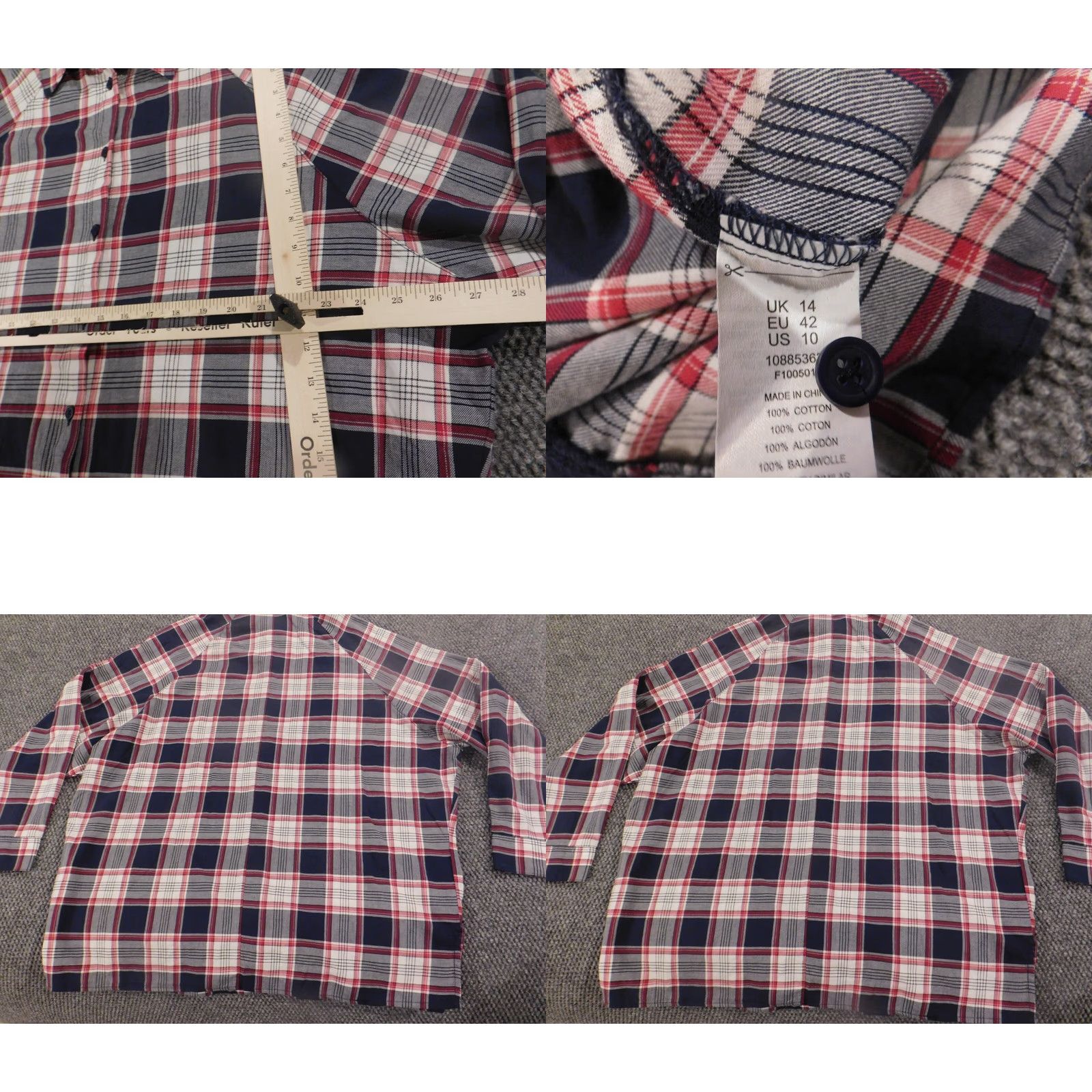 Asos ASOS Blouse Shirt Womens 10 Red Plaid Button Down Collared Long Sleeve Rayon Casual Lightweight Size L / US 10 / IT 46 - 8 Thumbnail