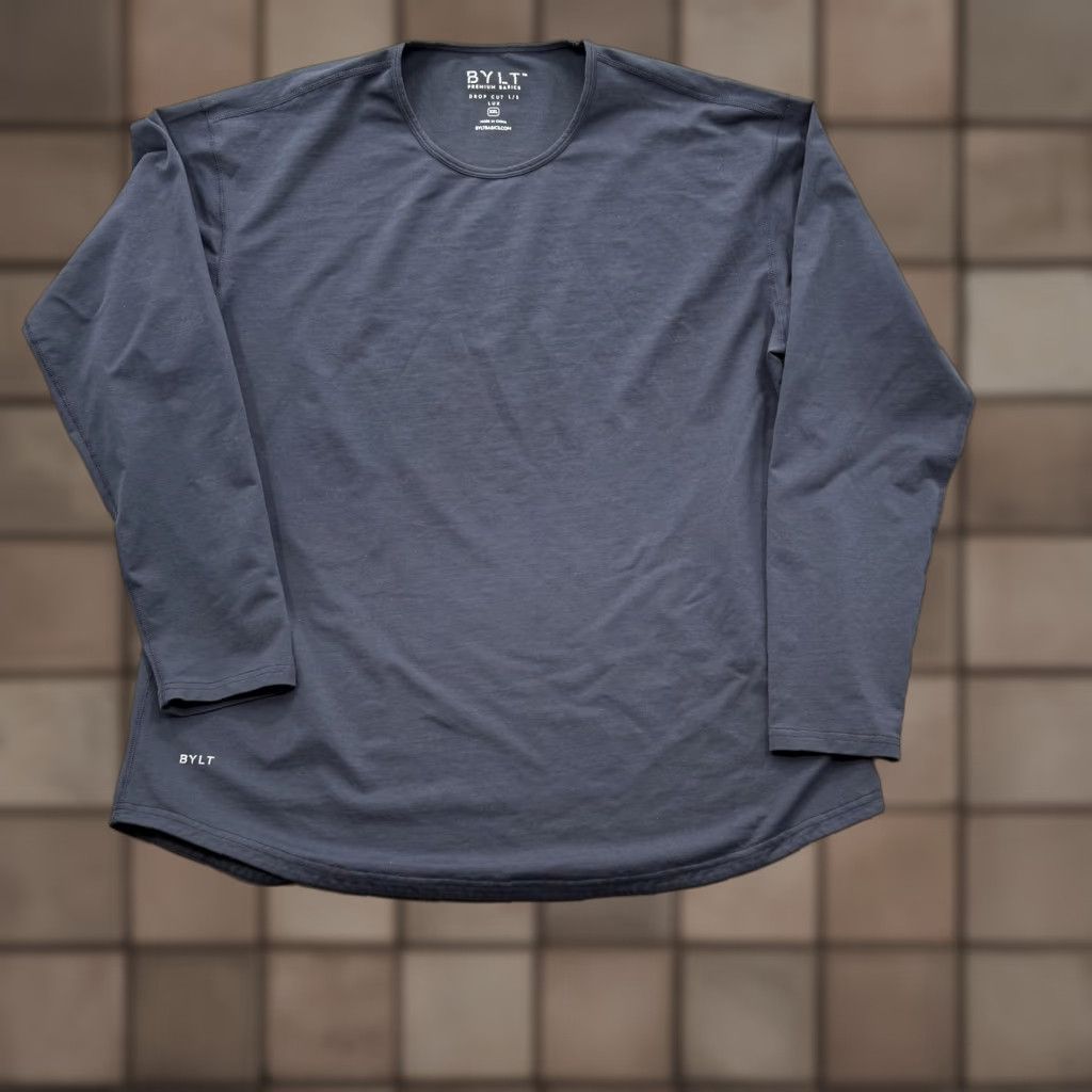 Asics BYLT Shirt Mens 2XL Blue Drop-Cut Long Sleeve LUX Curved Hem Premium Basics Shirt Mens 2XL Blue Long Sleeve Crew Neck Logo Hem Size US XXL / EU 58 / 5 - 1 Thumbnail