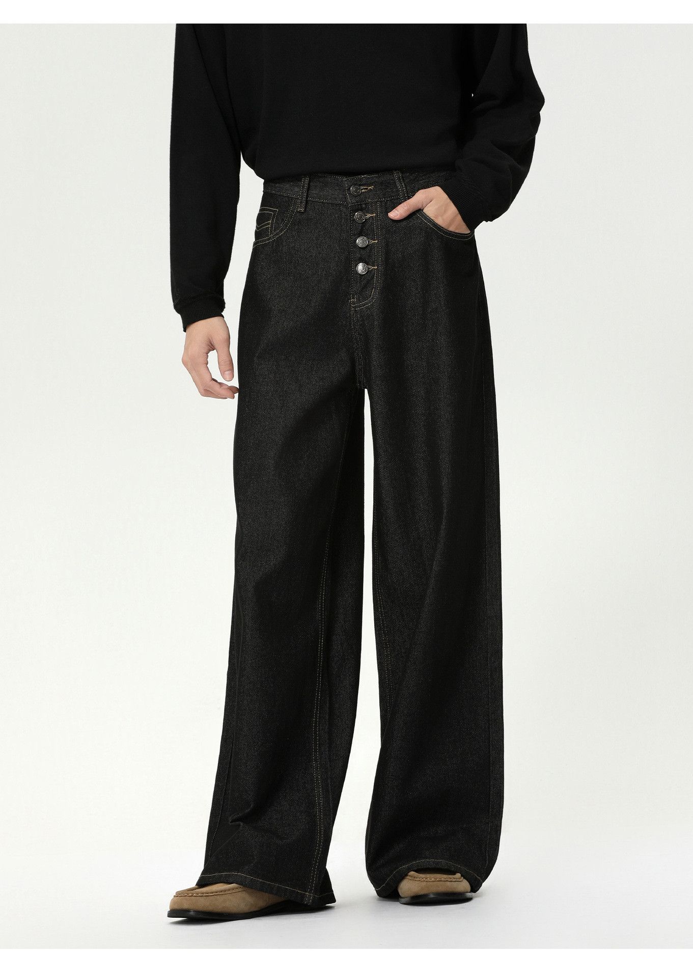 Jean Retro button mid-rise wide-leg straight washed jeans Size US 32 / EU 48 - 2 Thumbnail