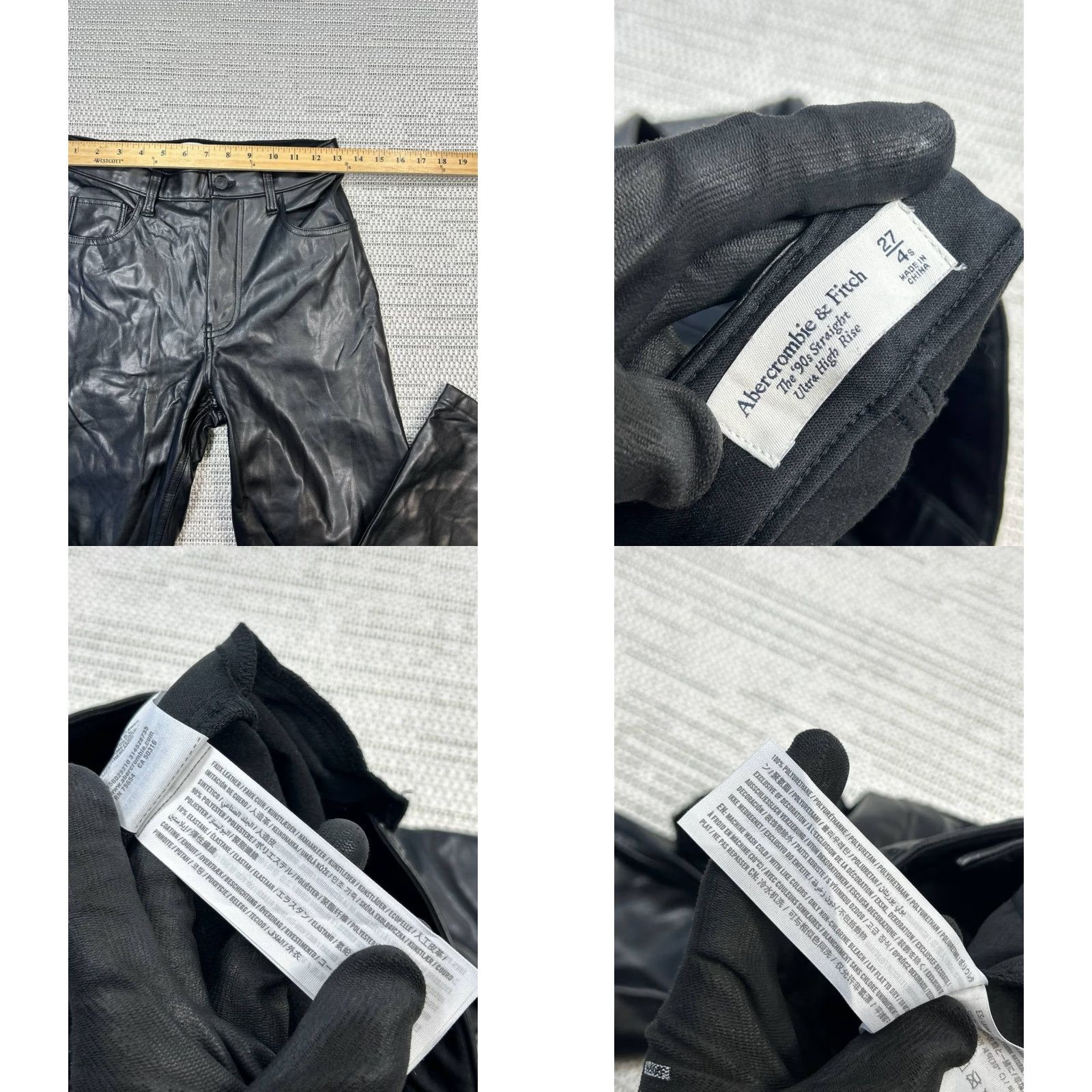 Abercrombie & Fitch Abercrombie & Fitch The 90s Straight Leg High Rise 27 Black Faux Leather Pants Women Regular XS? Size ONE SIZE - 8 Thumbnail