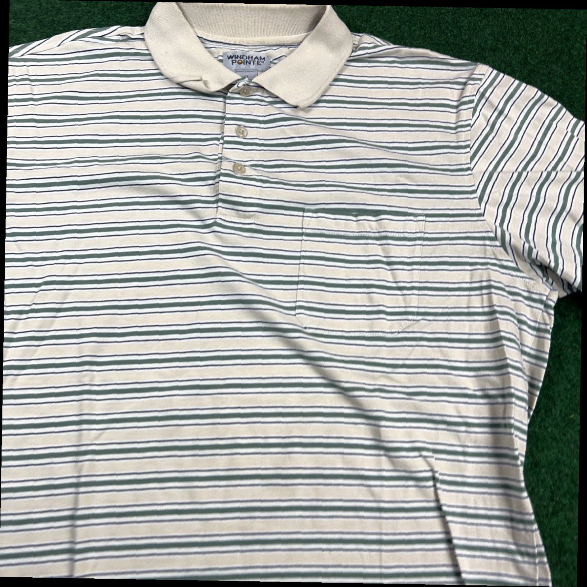 Vintage Vintage 90’s Windham Pointe Men's Golf Polo Shirt Size XL Striped Beige Green Size US XL / EU 56 / 4 - 2 Thumbnail