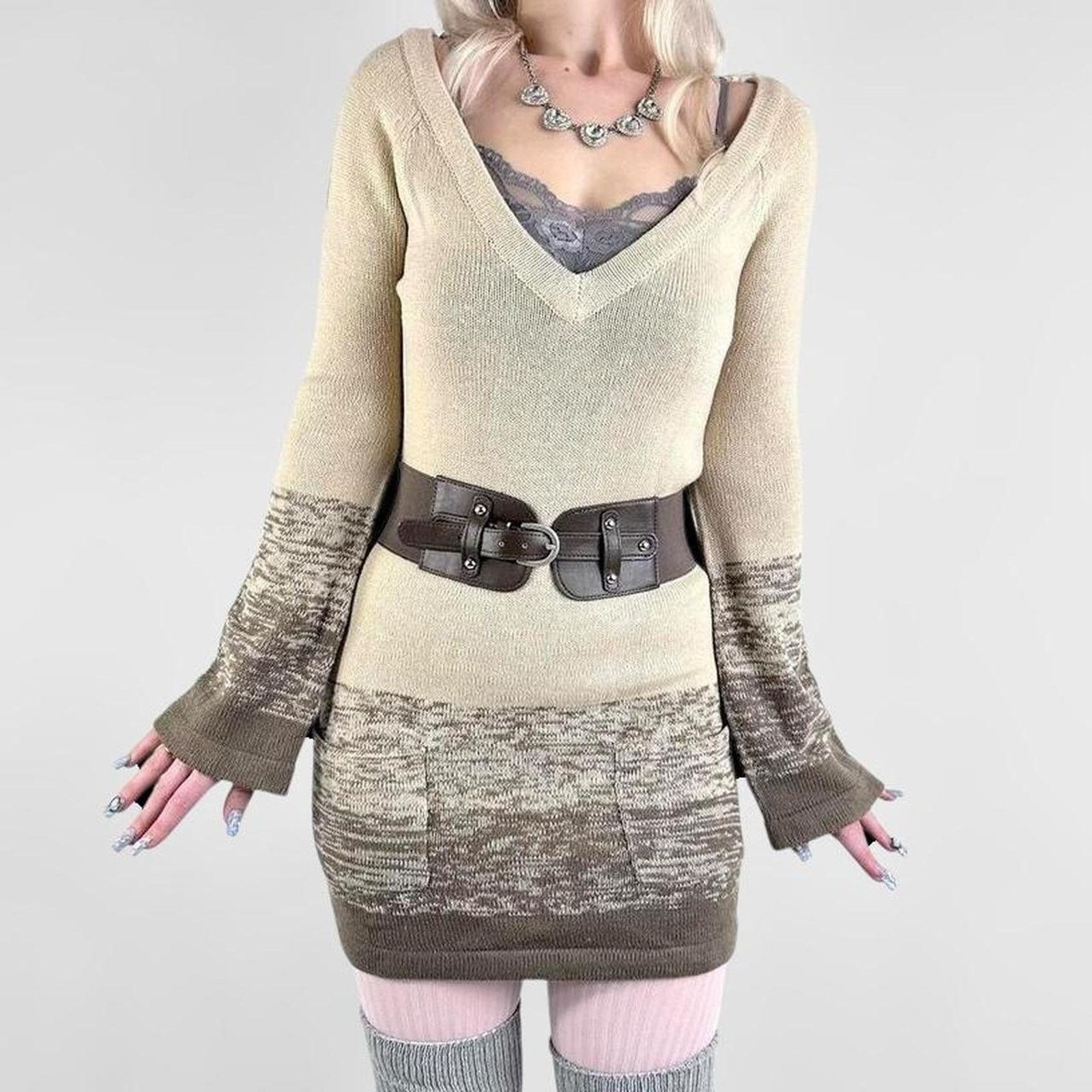 Other y2k coquette off the shoulder knit mini dress flared sleeves Size M / US 6-8 / IT 42-44 - 1 Thumbnail
