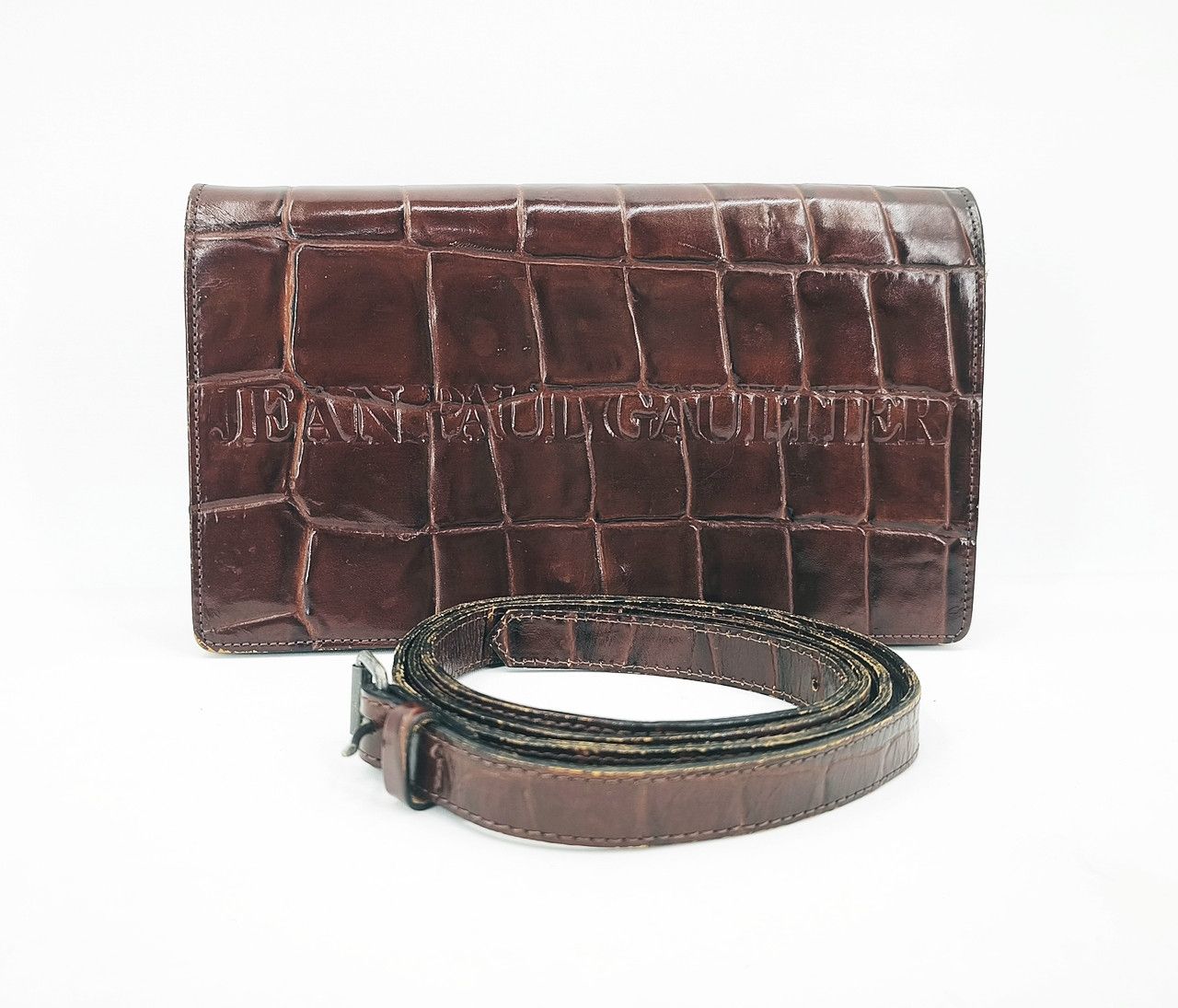 Jean Paul Gaultier JEAN PAUL GAULTIER Brown Croc embossed clutch sling bag Size ONE SIZE - 17 Thumbnail