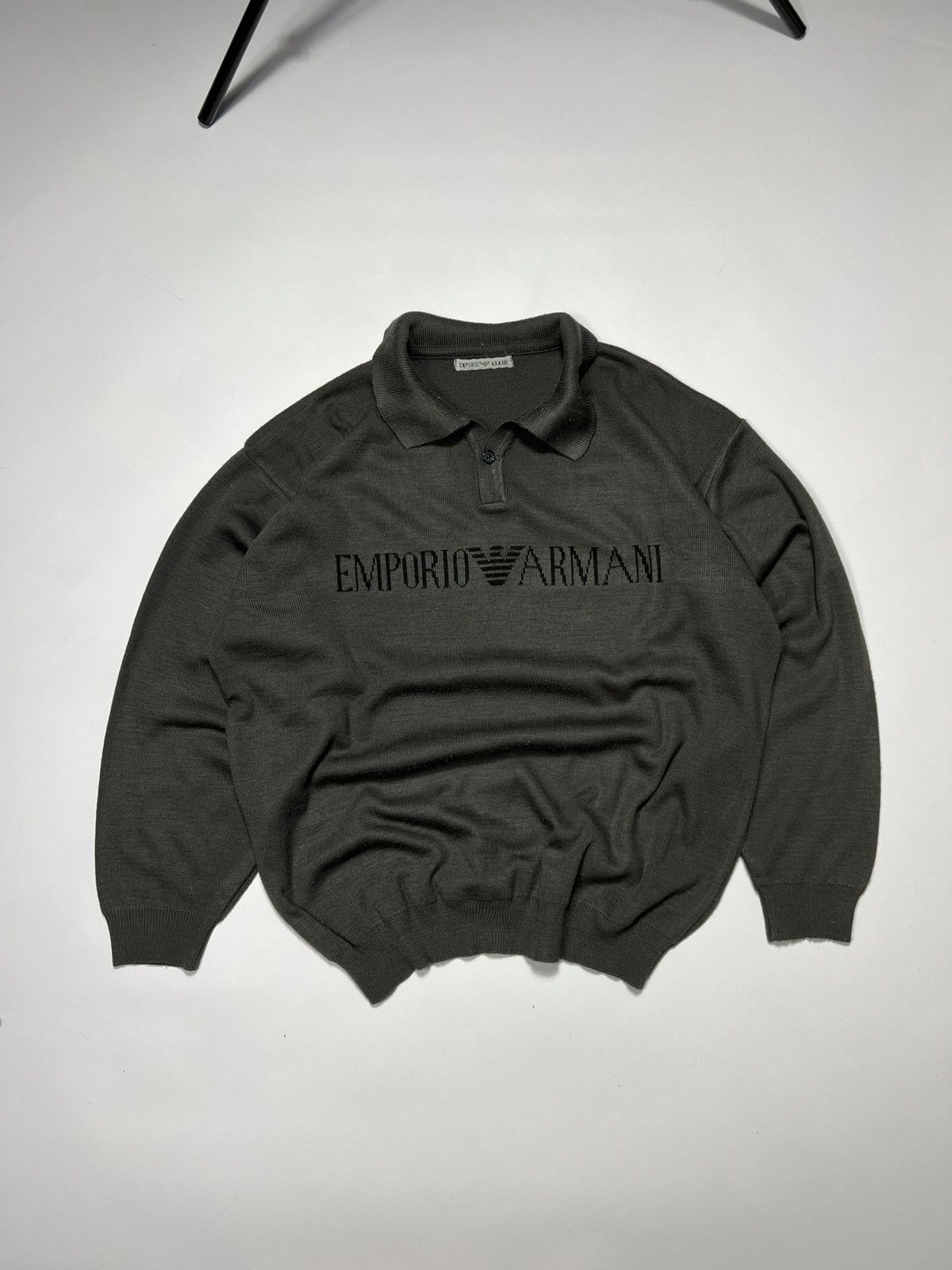 Emporio Armani Vintage Emporio Armani Oversized Wool Sweater With Big Logo Size US XL / EU 56 / 4 - 1 Thumbnail