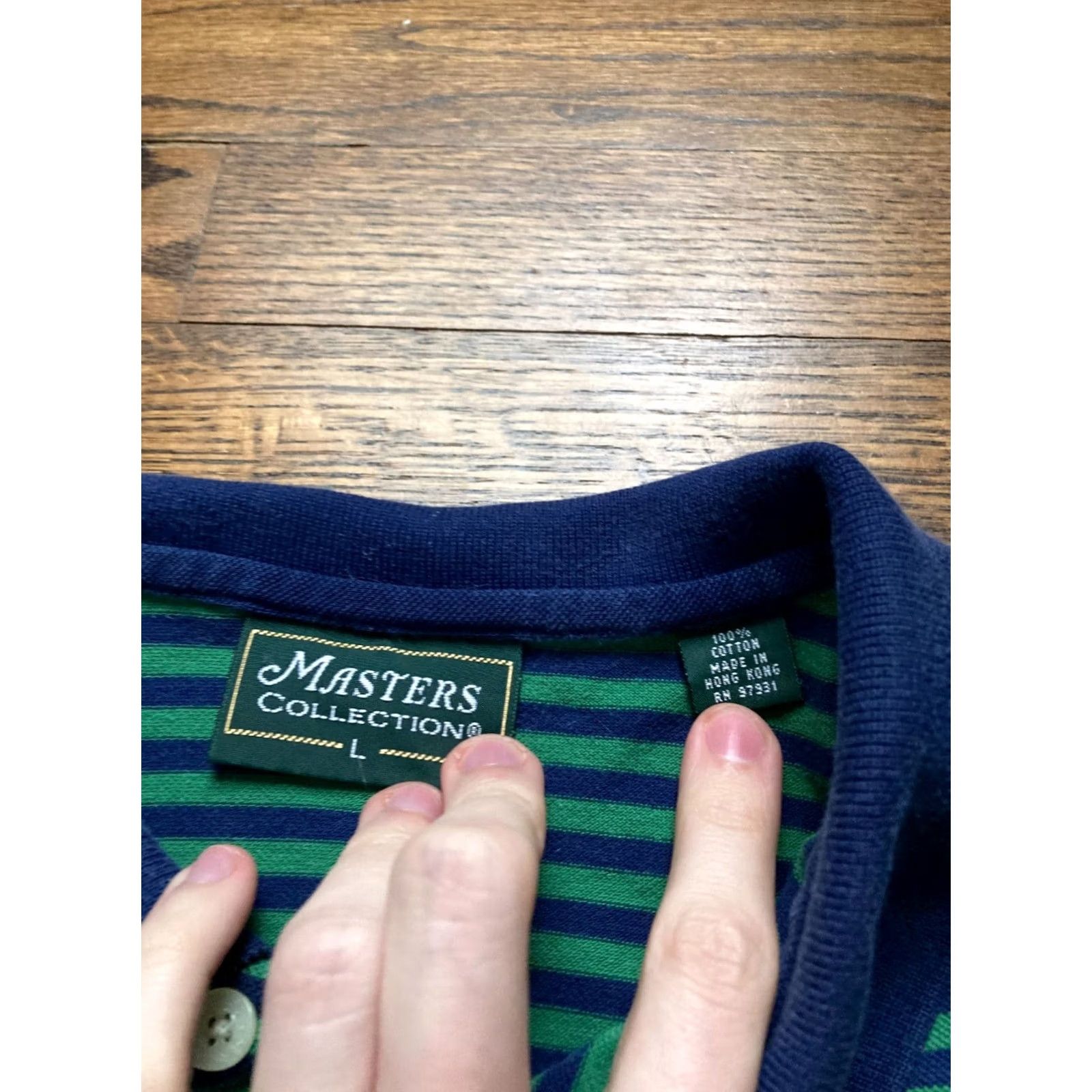 Vintage Masters Collection Polo Shirt Mens L Green Striped Golf Polo Shirt, Short Sleeve, Collared, 100% Cotton, Regular Fit, Masters Collection, Size L Size US L / EU 52-54 / 3 - 5 Thumbnail