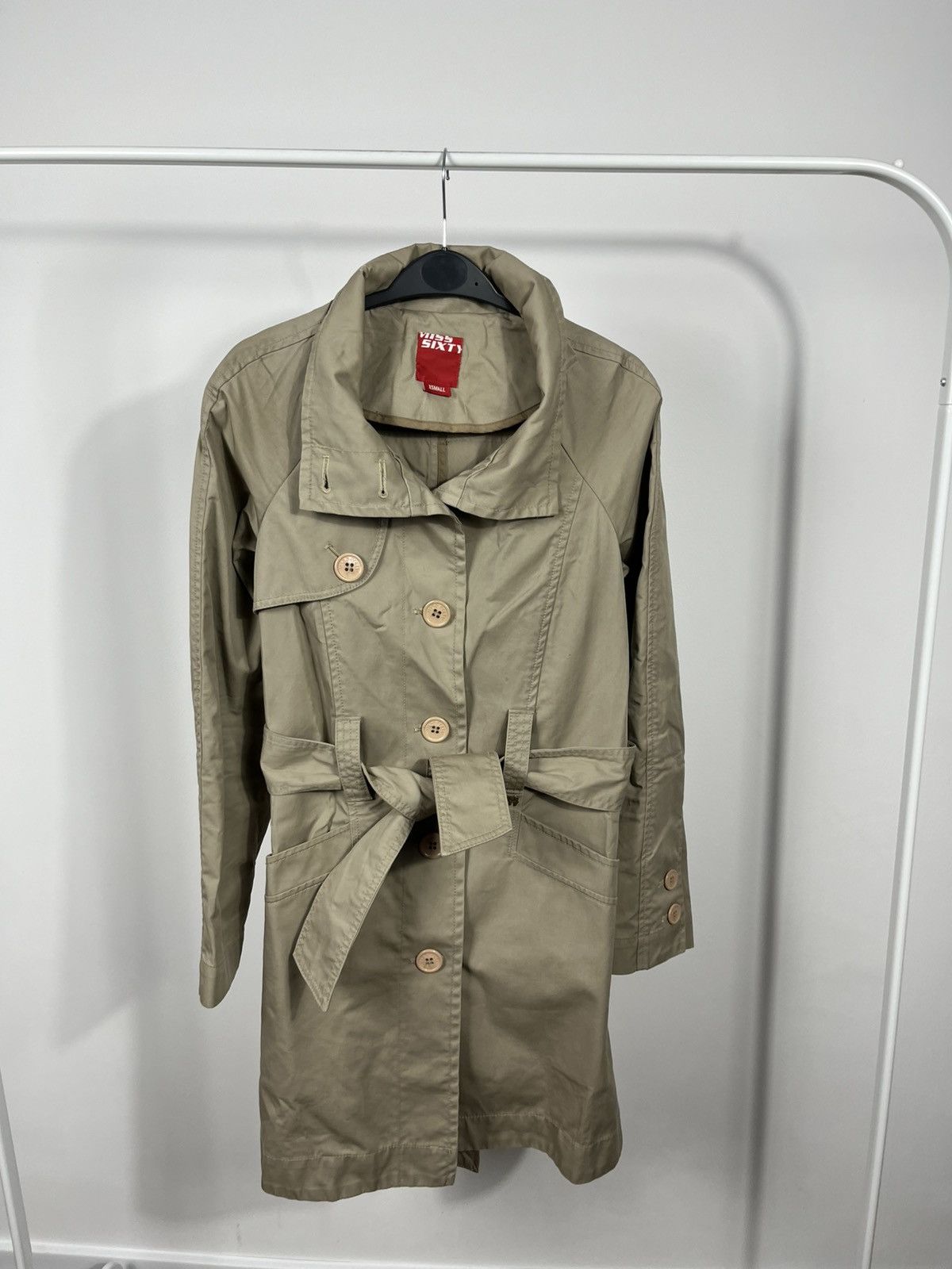 Miss Sixty Miss Sixty Women Beige Trench Coat XS Belted Buttoned Jacket Size XS / US 0-2 / IT 36-38 - 2 Thumbnail