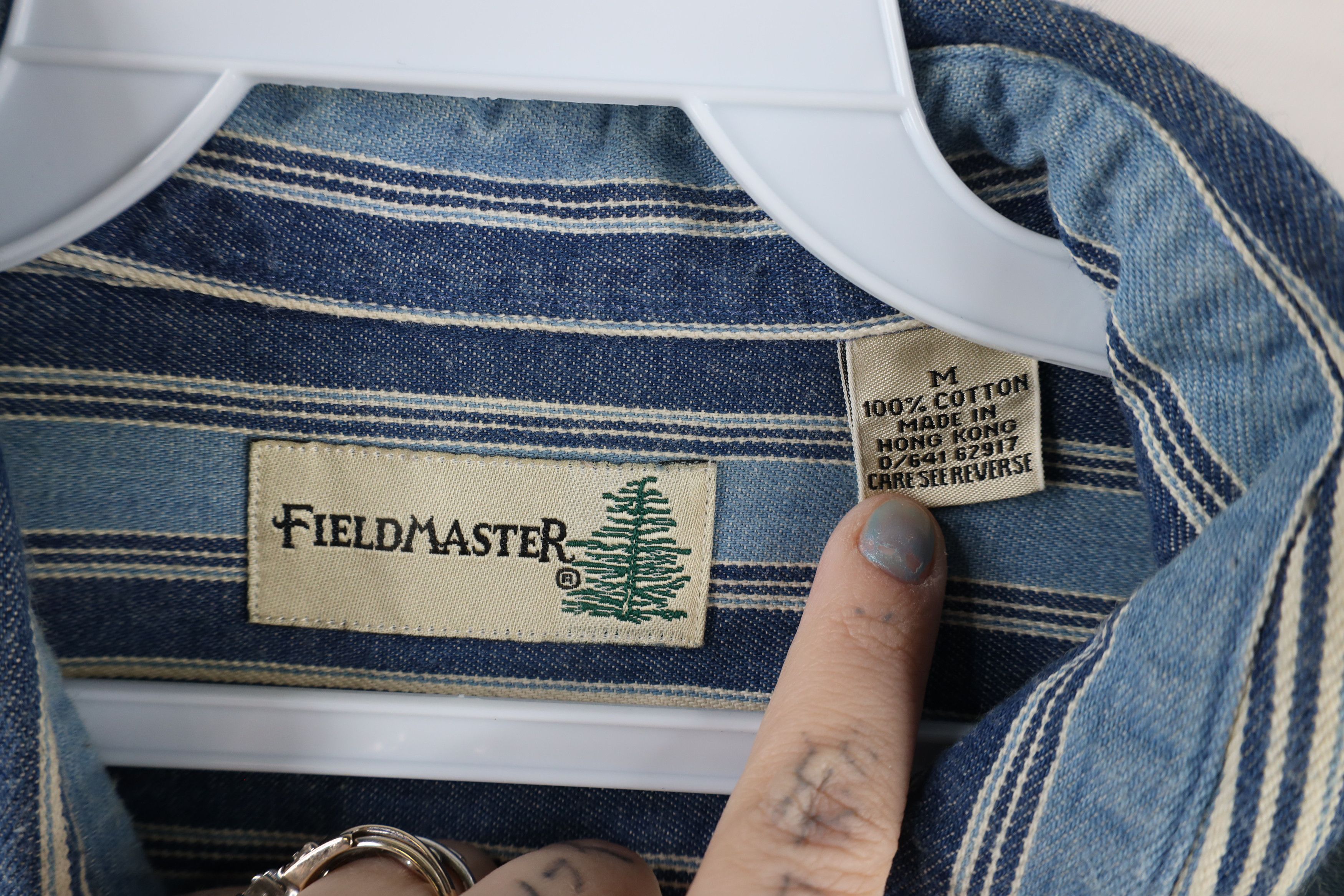 Vintage Vintage 90s Streetwear Striped Denim Jean Button Down Shirt Size US M / EU 48-50 / 2 - 10 Thumbnail