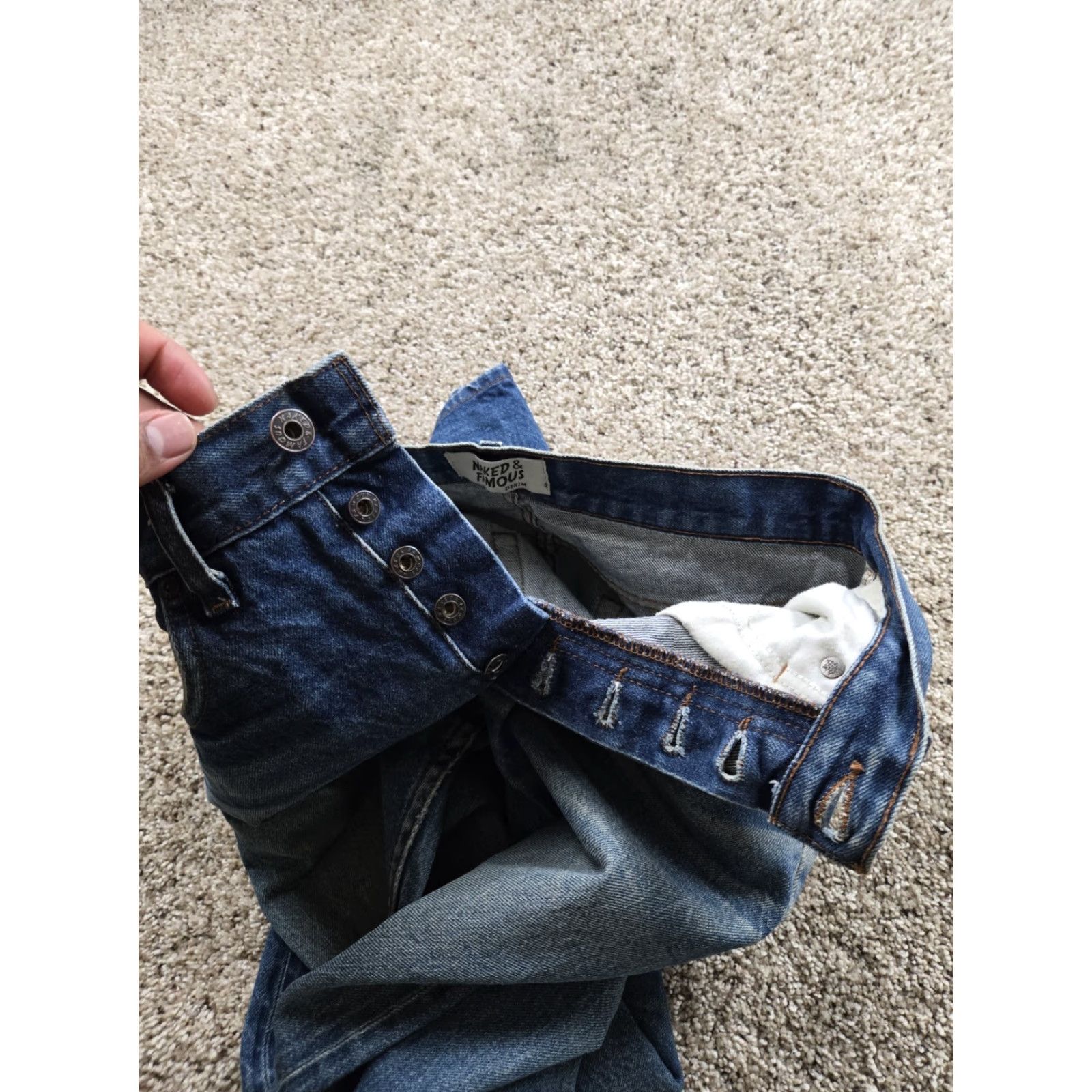 Vintage Naked & Famous Denim Jeans 30X28 Mens Slim Straight Blue Distressed Selvedge Denim 5-Pocket Size US 30 / EU 46 - 7 Thumbnail
