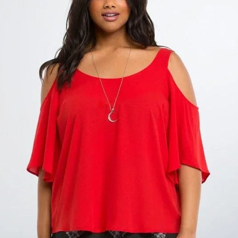 Torrid Torrid Georgette Cold Shoulder Top Blouse Size 3 Plus 3X Size 3XL / US 20-22 - 3 Thumbnail