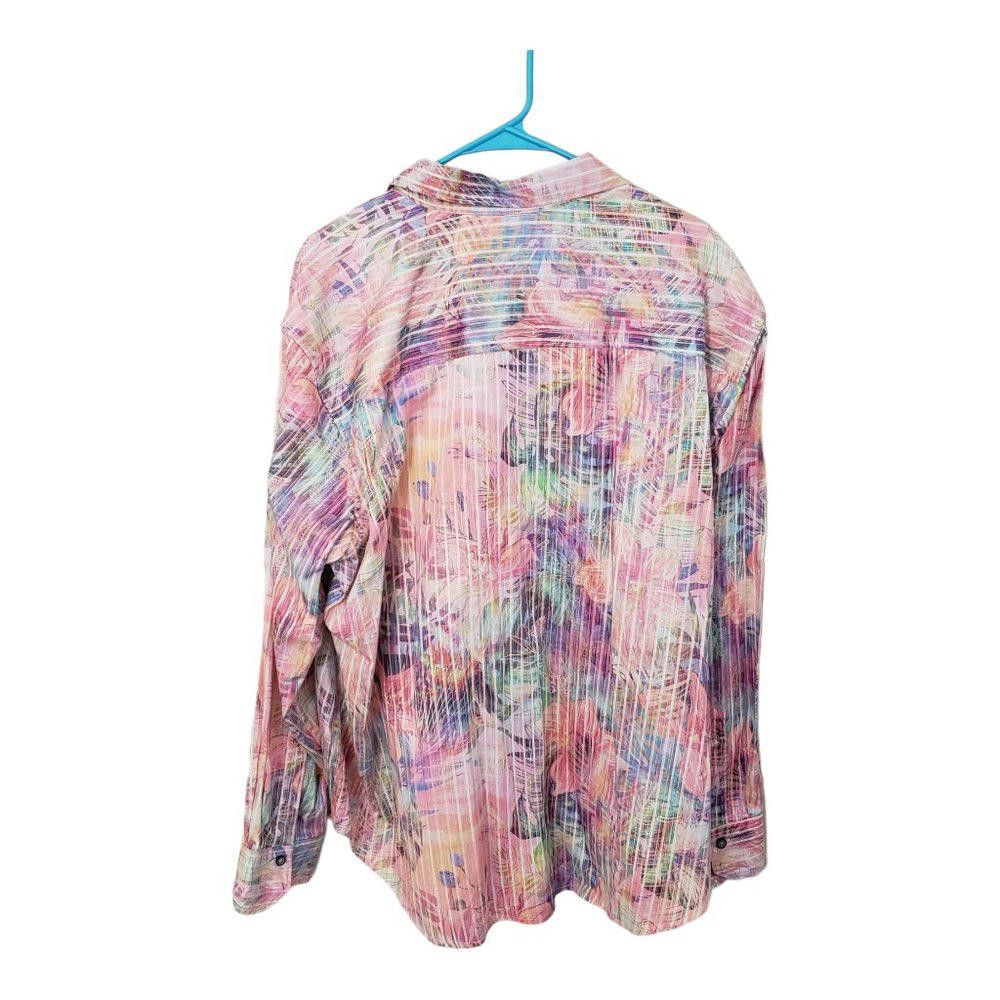 Robert Graham CT461a Robert Graham Pink Floral Men's dress Shirt 1XL Size 44R - 2 Thumbnail