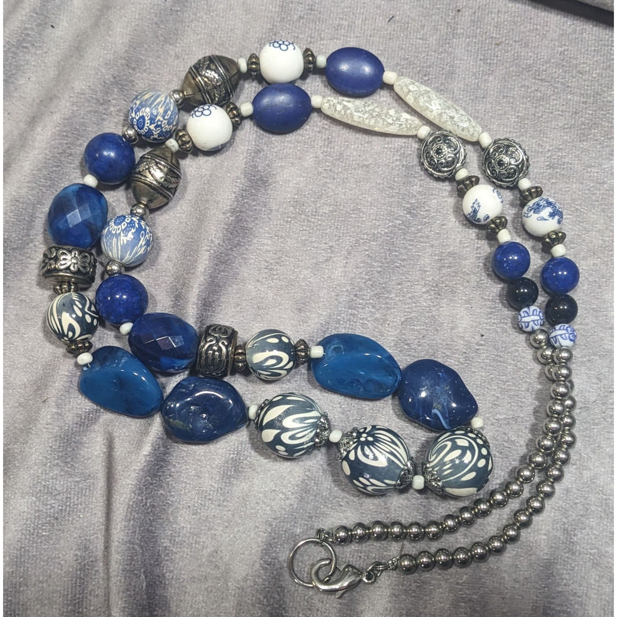 Other Vintage Blue And White Floral Mixed Media Beaded Necklace Size ONE SIZE - 6 Thumbnail