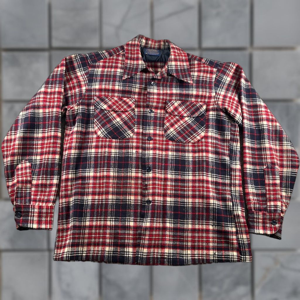 Pendleton Pendleton Wool Board Shirt Mens M Red Navy Plaid Button Front Virgin Wool USA Size US M / EU 48-50 / 2 - 1 Thumbnail