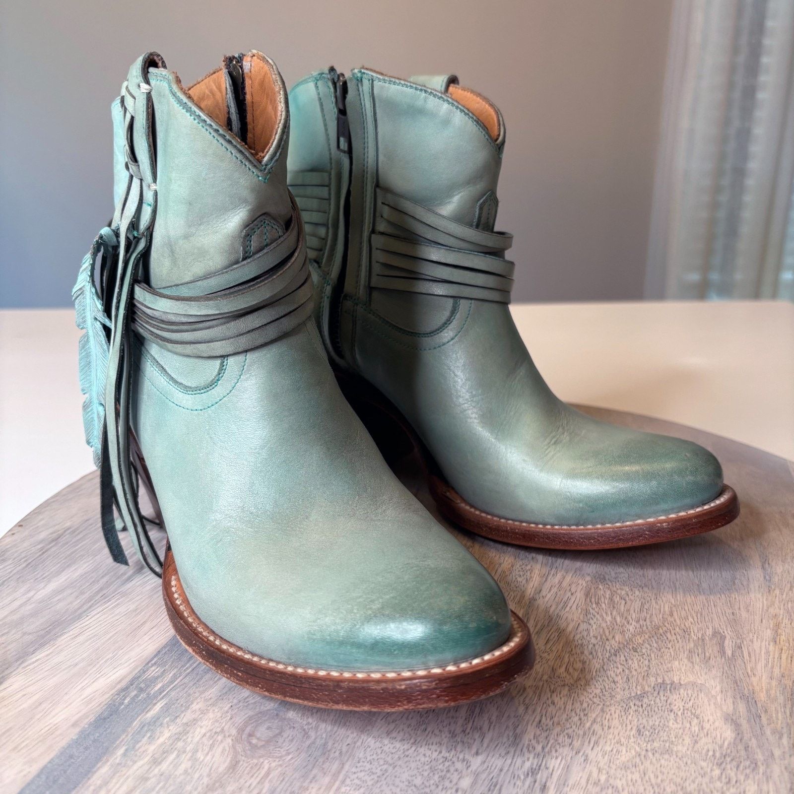 Lucchese Lucchese Green Leather Ankle Boots Feather Tassel Size 6.5 B Size US 6.5 / IT 36.5 - 2 Thumbnail