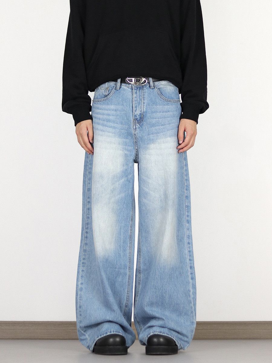 Japanese Brand × Jean Men's street loose straight retro distressed washed jeans Size US 32 / EU 48 - 1 Thumbnail