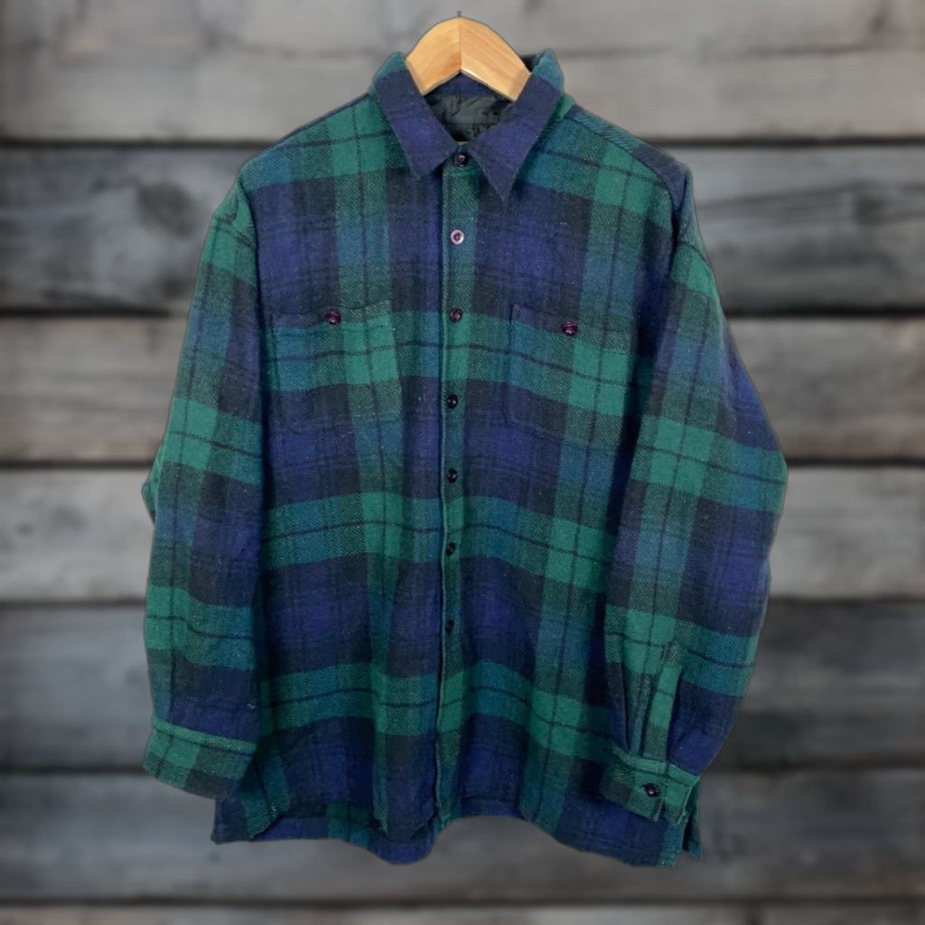 Vintage Vintage Wool Flannel Shirt Heavyweight Grunge Tartan Dark Blue Green Workwear Adult XL Green Wool Size US XL / EU 56 / 4 - 1 Thumbnail