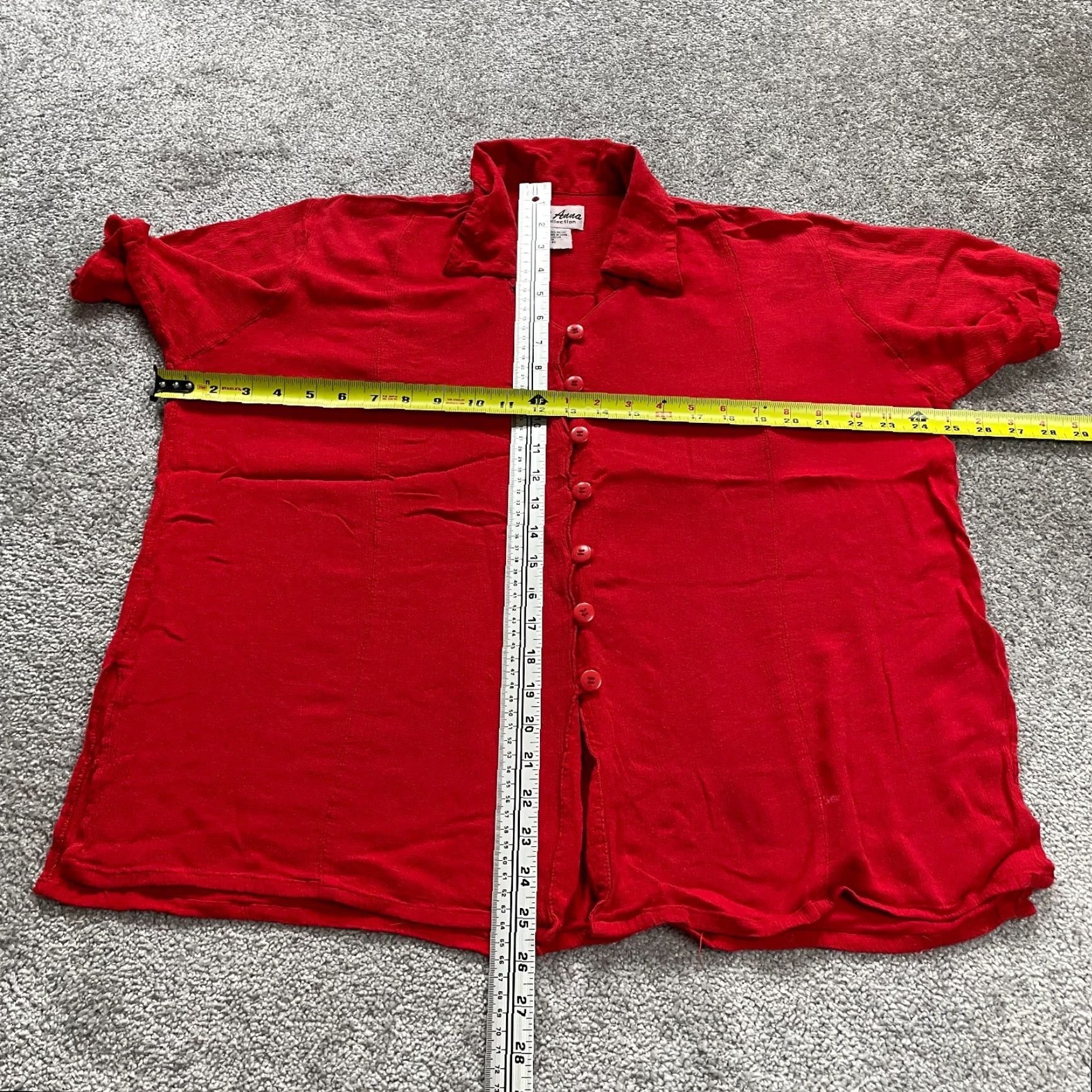 Vintage St Anna Collection Button Down Blouse Shirt Womens 40 Red Short Sleeve Rayon Top Size S / US 4 / IT 40 - 7 Thumbnail