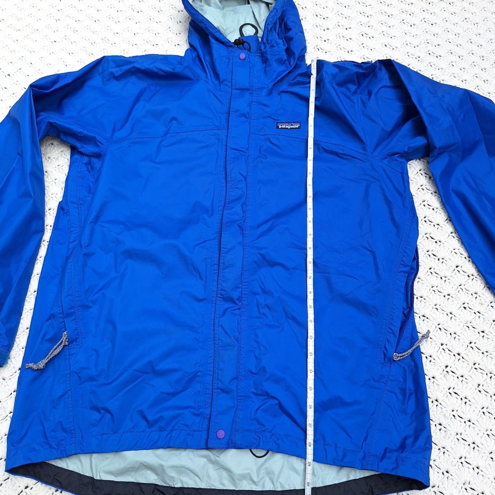 Patagonia Super Cell Rain Jacket Mens Blue Full Zip Hooded Hiking - Large