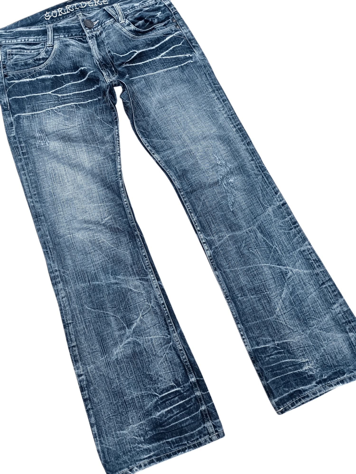 If Six Was Nine FLARED💥SORRIDERE WHISKERS FADED DENIM PANT Size US 34 / EU 50 - 10 Thumbnail