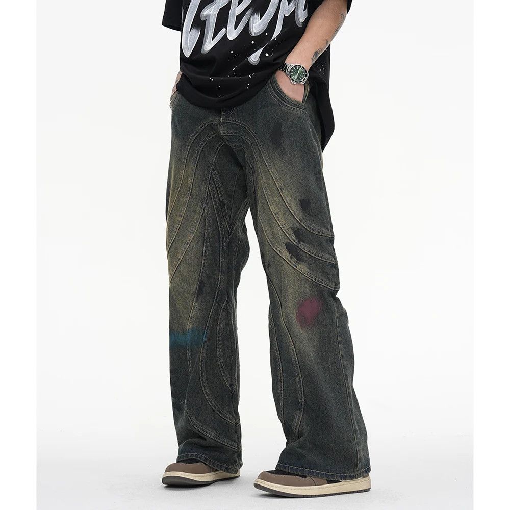 Designer × Japanese Brand × Jean Circle Striped Straight Flare Pants Size US 32 / EU 48 - 2 Thumbnail