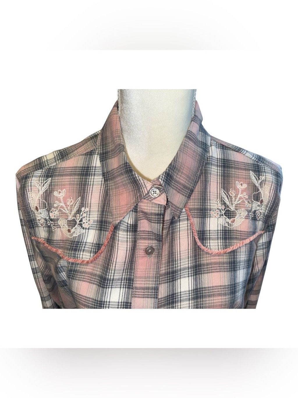 Vintage Vintage Threads Flannel Embroidered Blouse- Large #57 Size L / US 10 / IT 46 - 3 Thumbnail