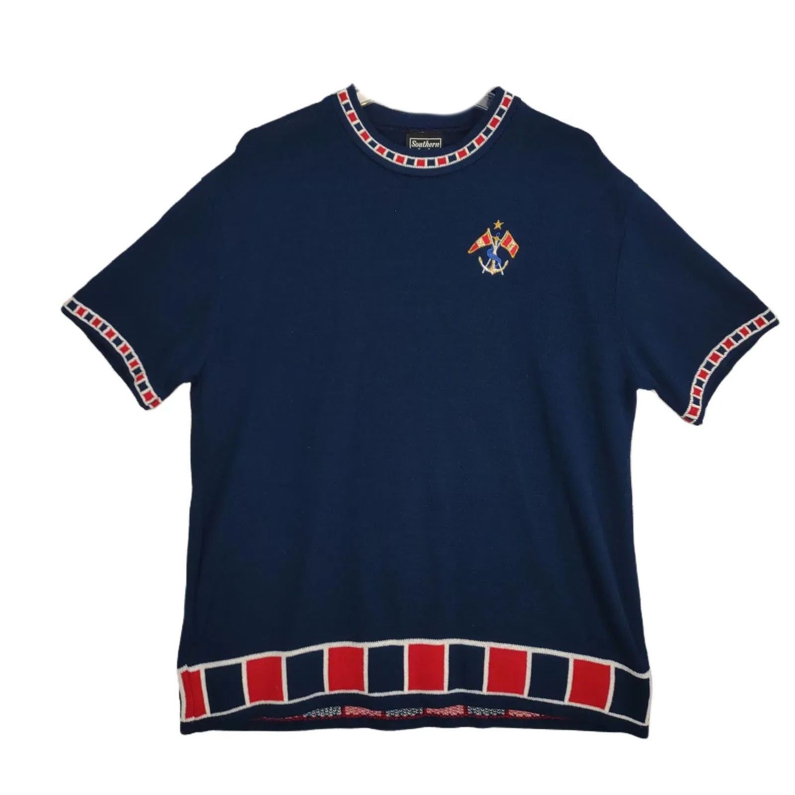 Vintage Southern Lady Women's L Nautical Flag Anchor Navy Knit Top Size L / US 10 / IT 46 - 1 Thumbnail